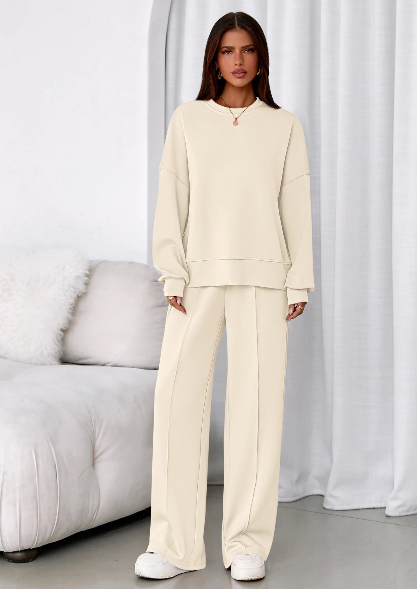 2 Piece Sets For Women Fall Trendy Long Sleeve Sweatshirt Wide Leg Pants Loungewear Set Matching Sweatsuit