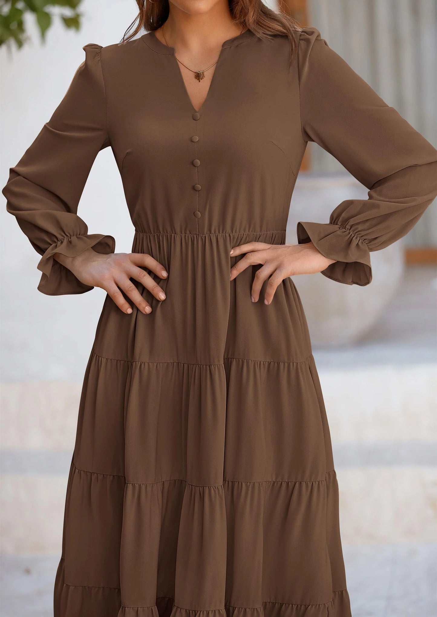 Women Fall Long Sleeve Smocked Maxi Dress Casual Square Neck Swiss Dot Tiered Ruffle Flowy Spring Pocket Dresses