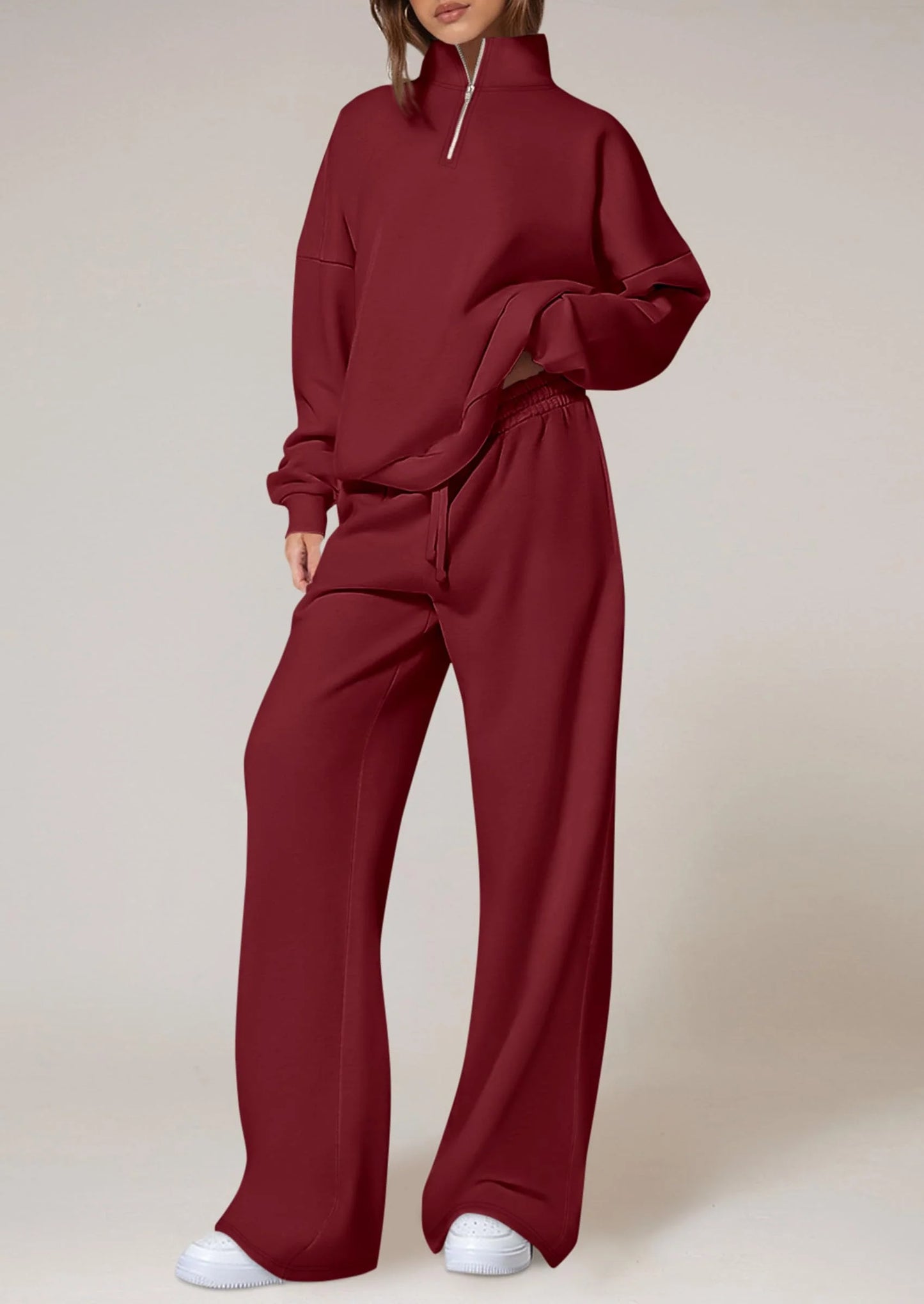 Womens Casual Two Piece Sets Fall Outfits Quarter Zip Sweatshirts Straight Leg Pants Sweatsuits Tracksuit