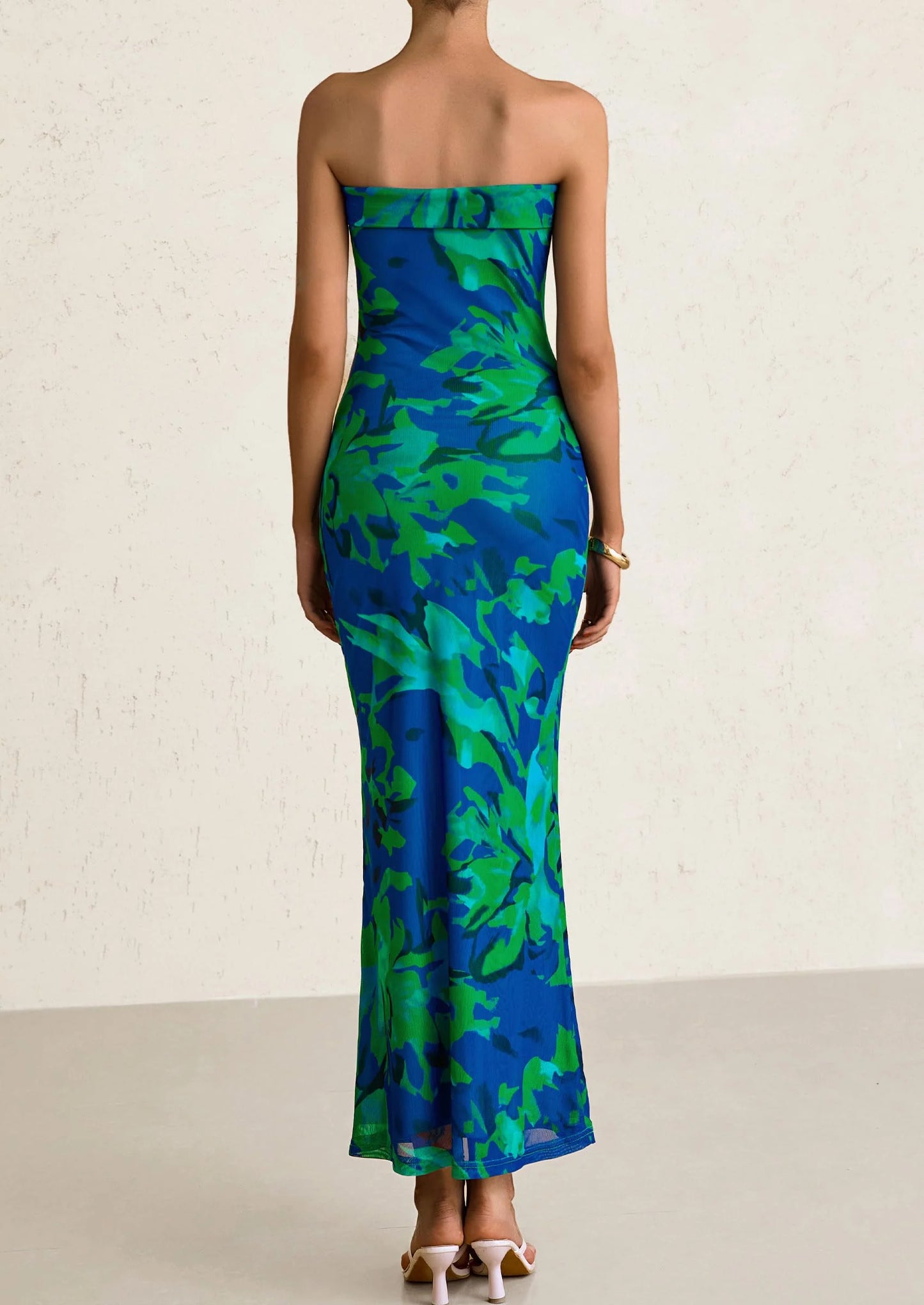 Womens Printed Tube Maxi Dress Strapless Bodycon Sleeveless Night Out Long Dresses