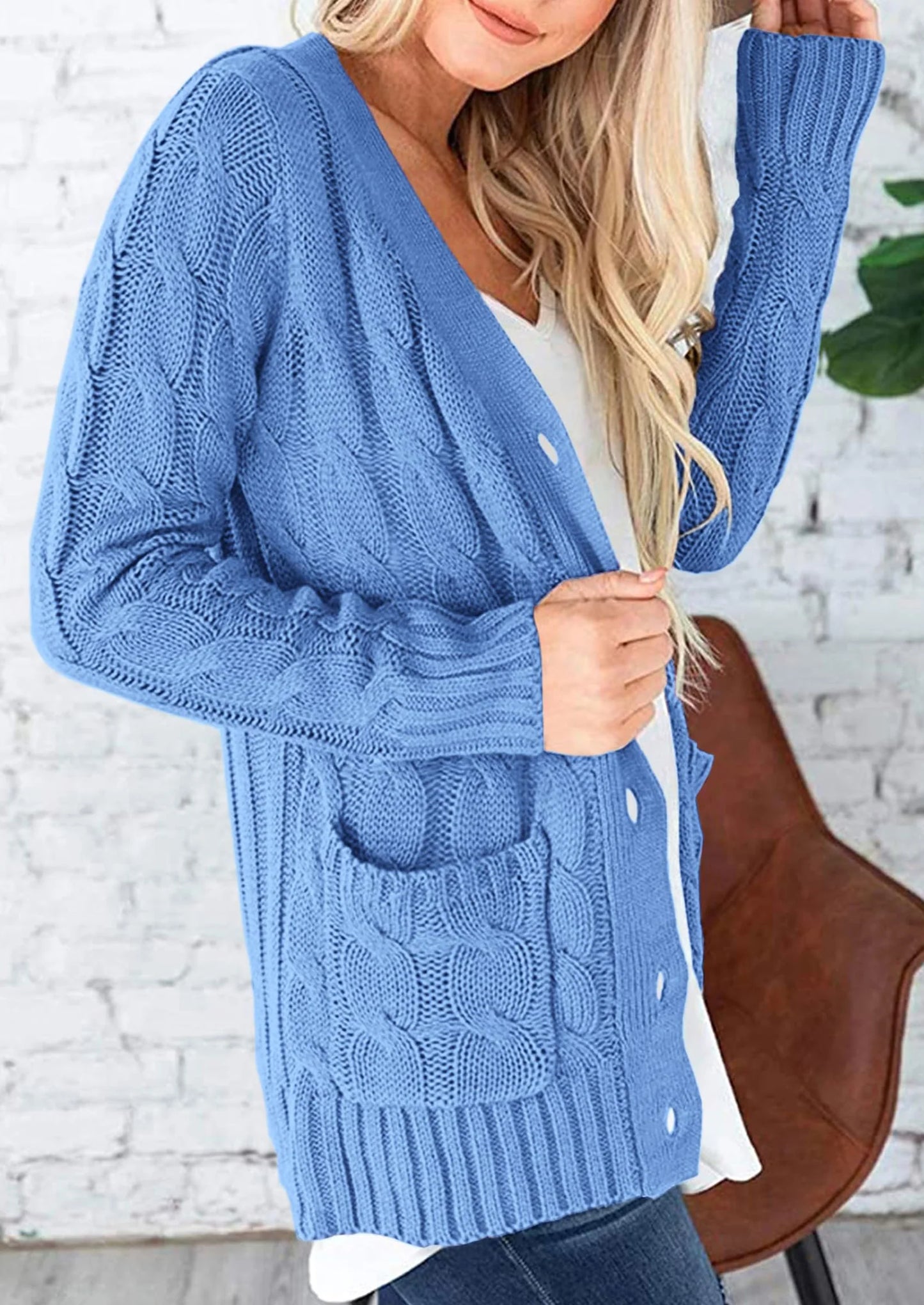 Women's Open Front Cardigan Sweaters Fall Fashion Button Down Cable Knit Chunky Winter Outerwear Coats
