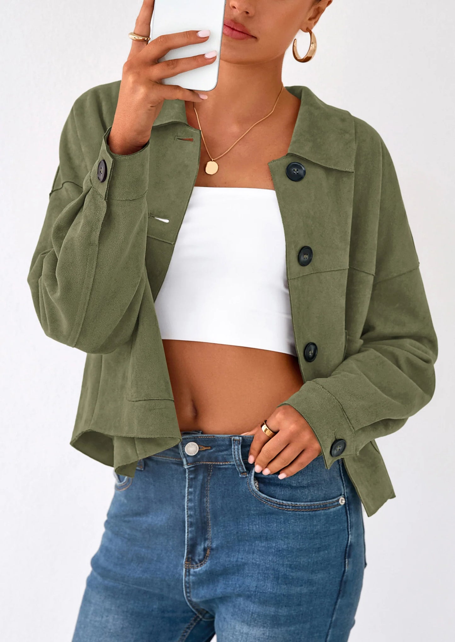 Women's Faux Suede Cropped Jacket Casual Lightweight Fall Fashion Winter Coats Outerwear Trendy Clothes