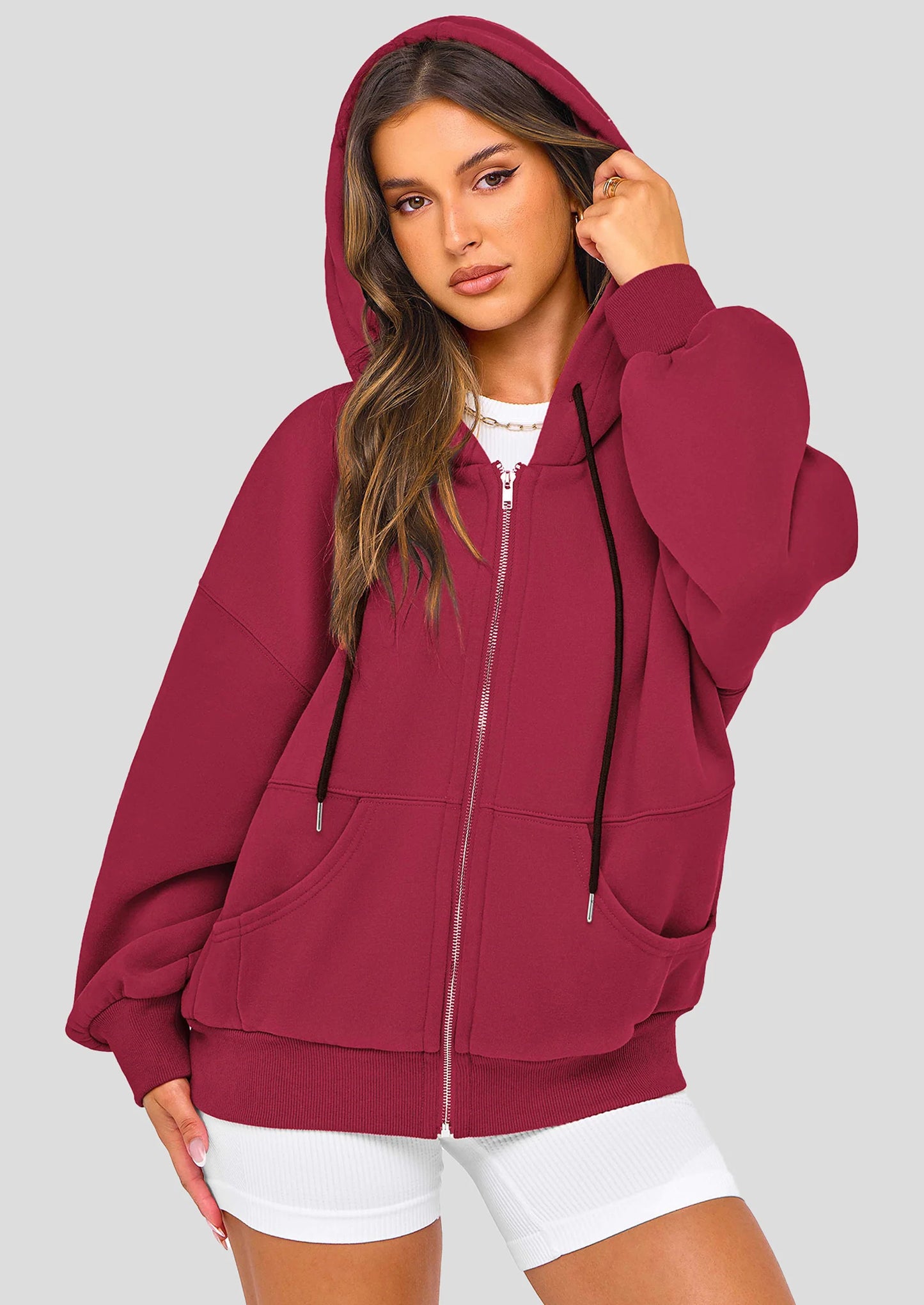 Women's Fall Oversized Hoodies Sweatshirt Long Sleeve Zip Up Pockets Loose Fit Y2K Winter Jackets Coat