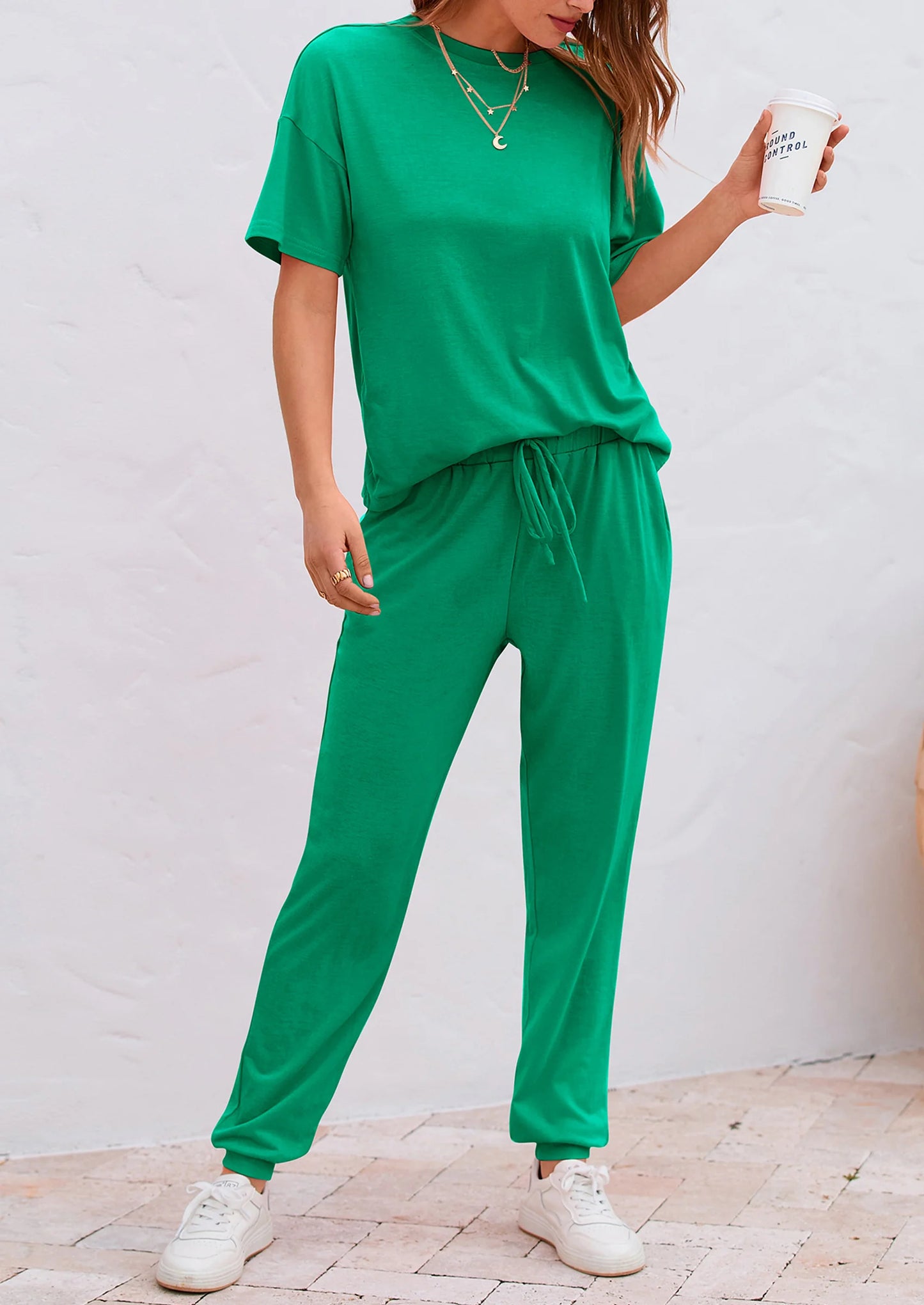Women's Two Piece Lounge Sets Spring Summer Jogger Pants Vacation Outfits Travel Airplane Matching Clothes