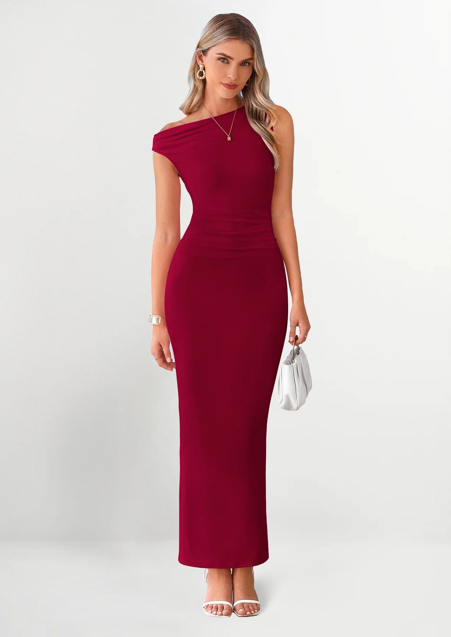 One Shoulder Bodycon Mesh Wedding Guest Cocktail Maxi Dresses