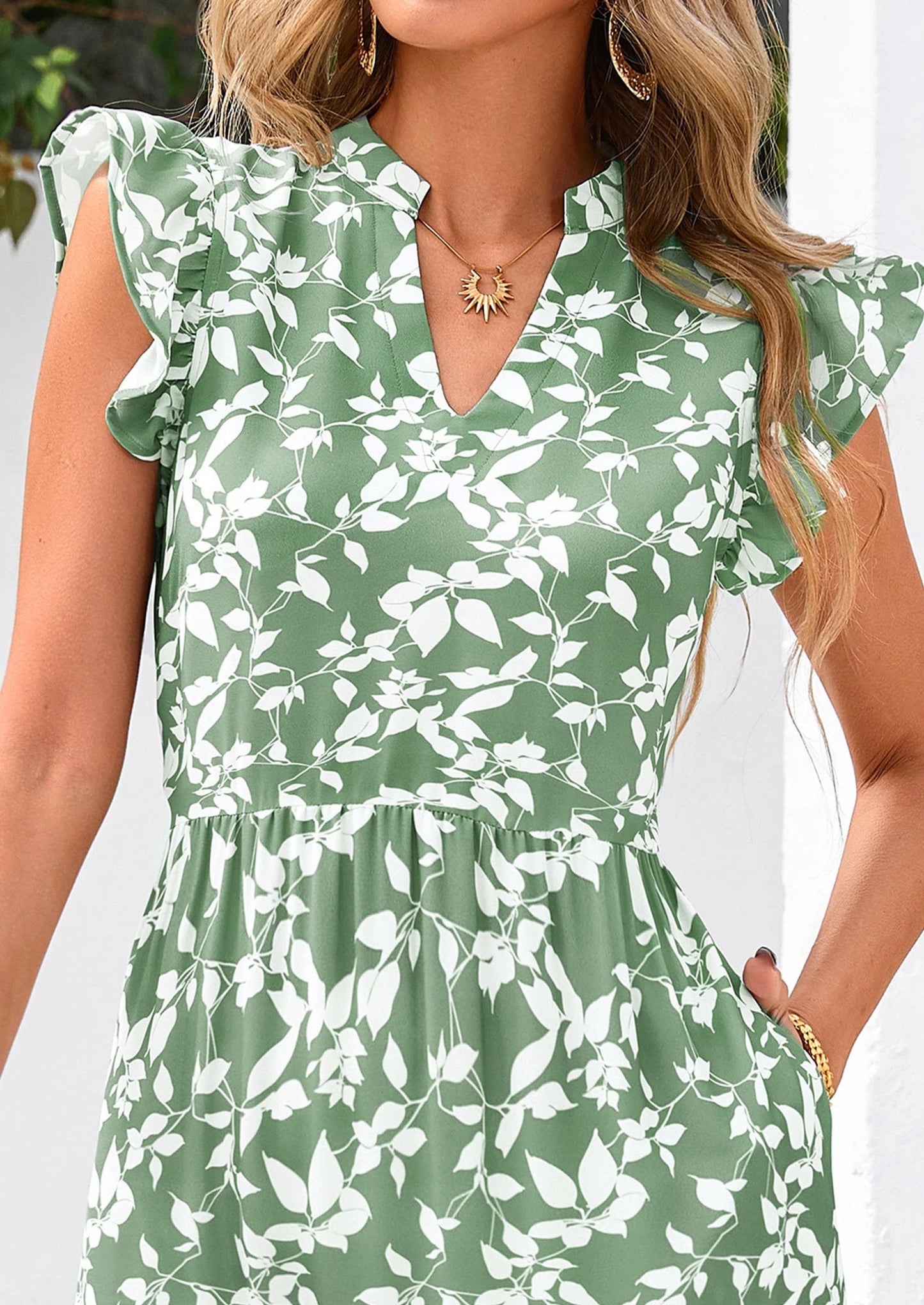 Women's Summer Floral Midi Dress Cap Sleeve V Neck Ruffle Long Flowy Boho Casual Beach Vacation Dresses