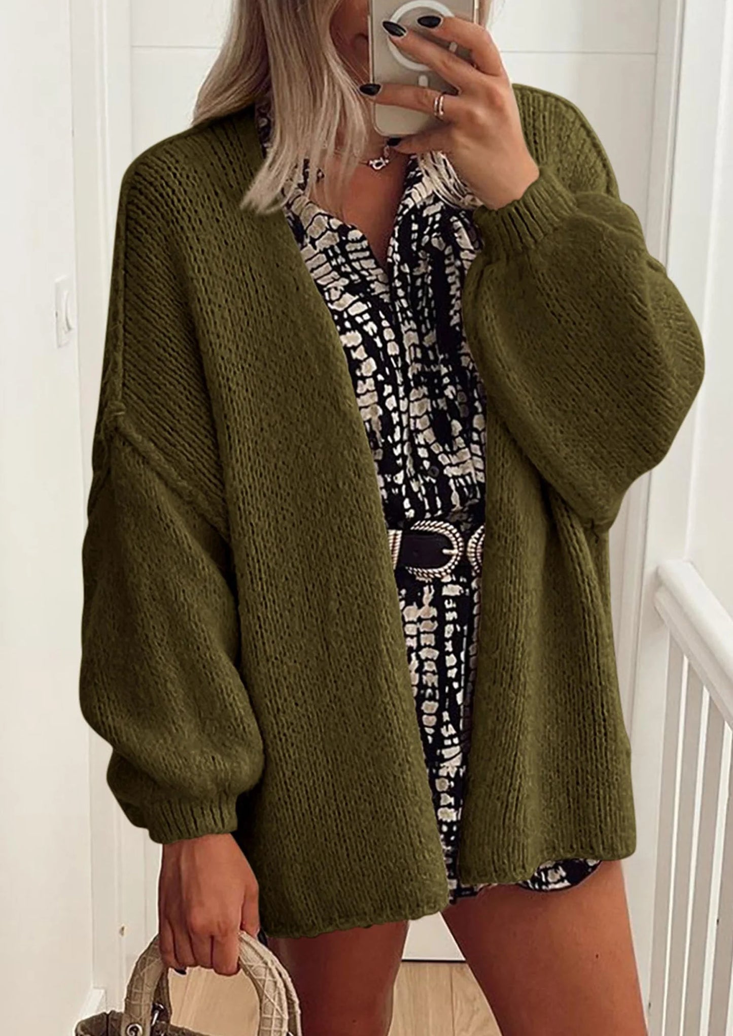 Womens Oversized Cardigan Sweaters Fall Long Lantern Sleeve Knit Open Front Lightweight Sweater
