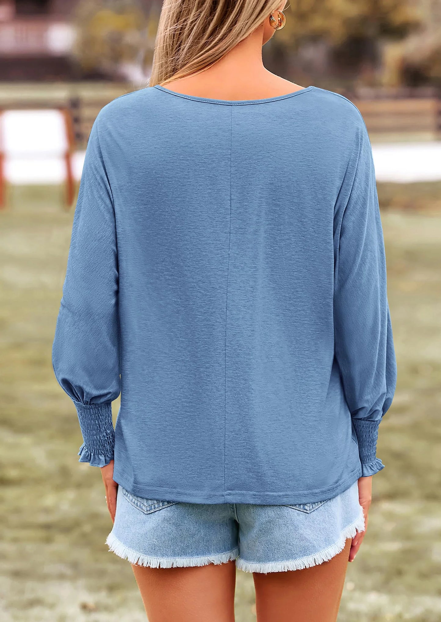 Women's Spring Fashion T Shirts Puff Long Sleeve Crewneck Casual Basic Tee Tops Blouses