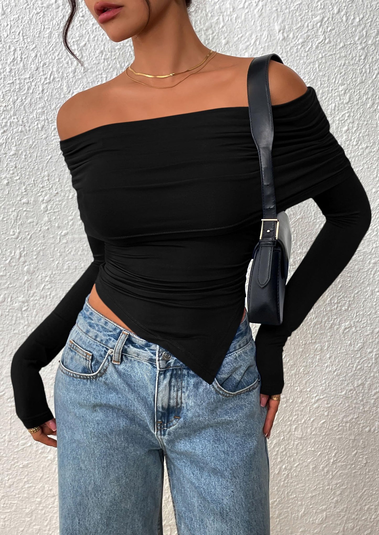Women's Long Sleeve Shirts Off Shoulder Tops Going Out Slim Fitted Y2K Blouses Fall Fashion Clothes