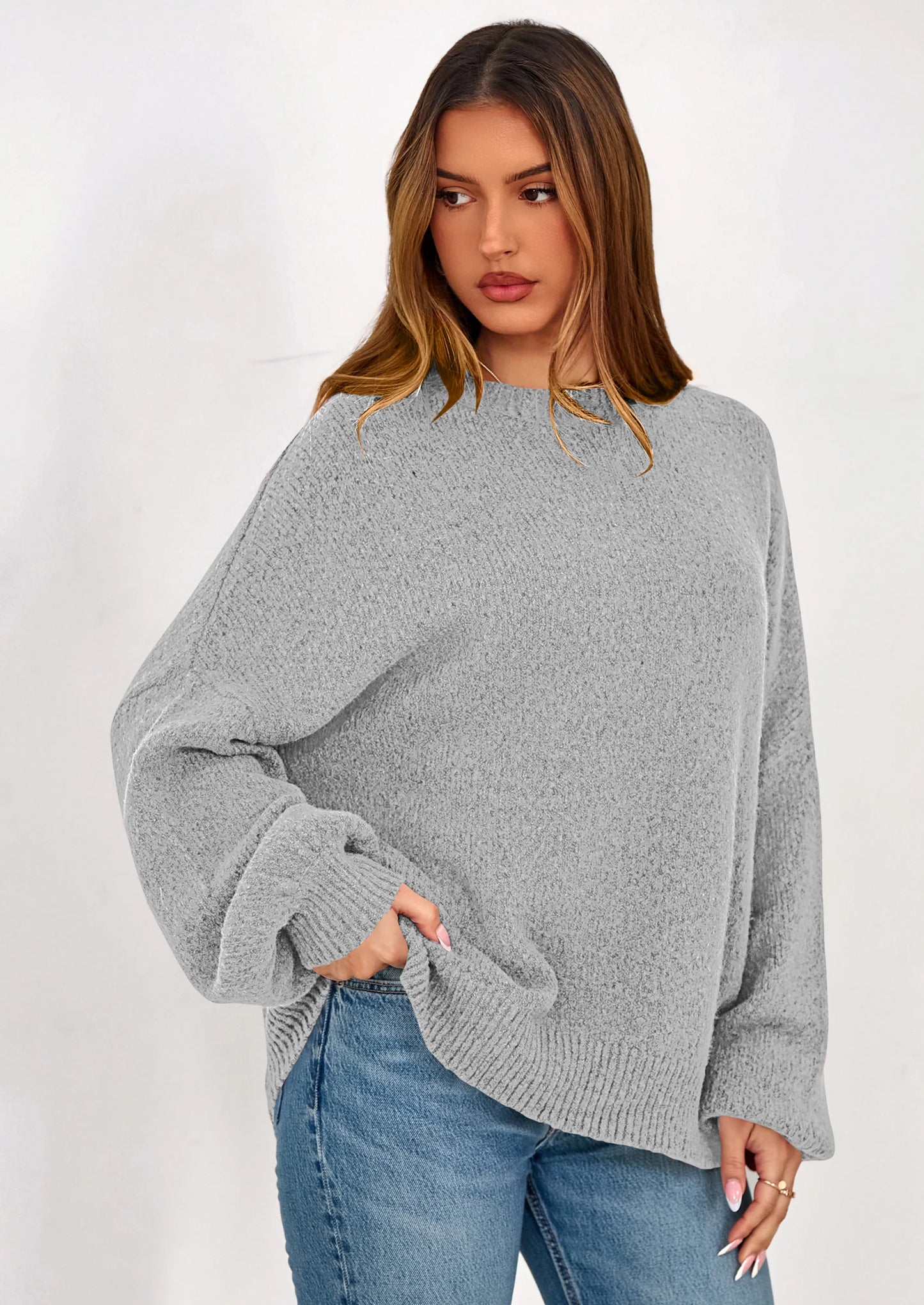 Sweaters for Women Fall Chunky Knit Long Sleeve Crew Neck Oversized Pullover Tops Winter Fashion Clothing