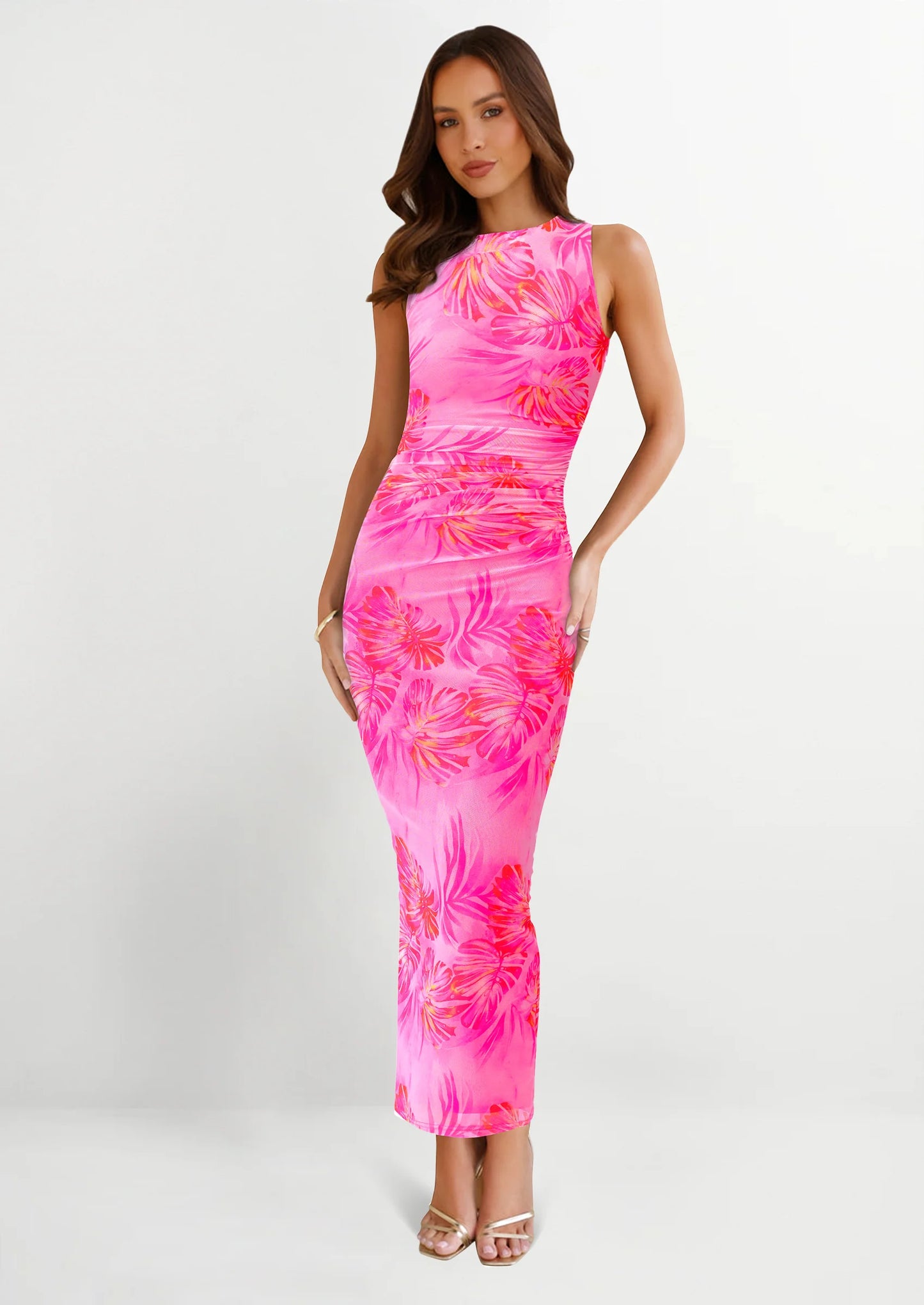 Wedding Guest Dresses for Women Spring Floral Bodycon Sleeveless Mesh Maxi Long Dress