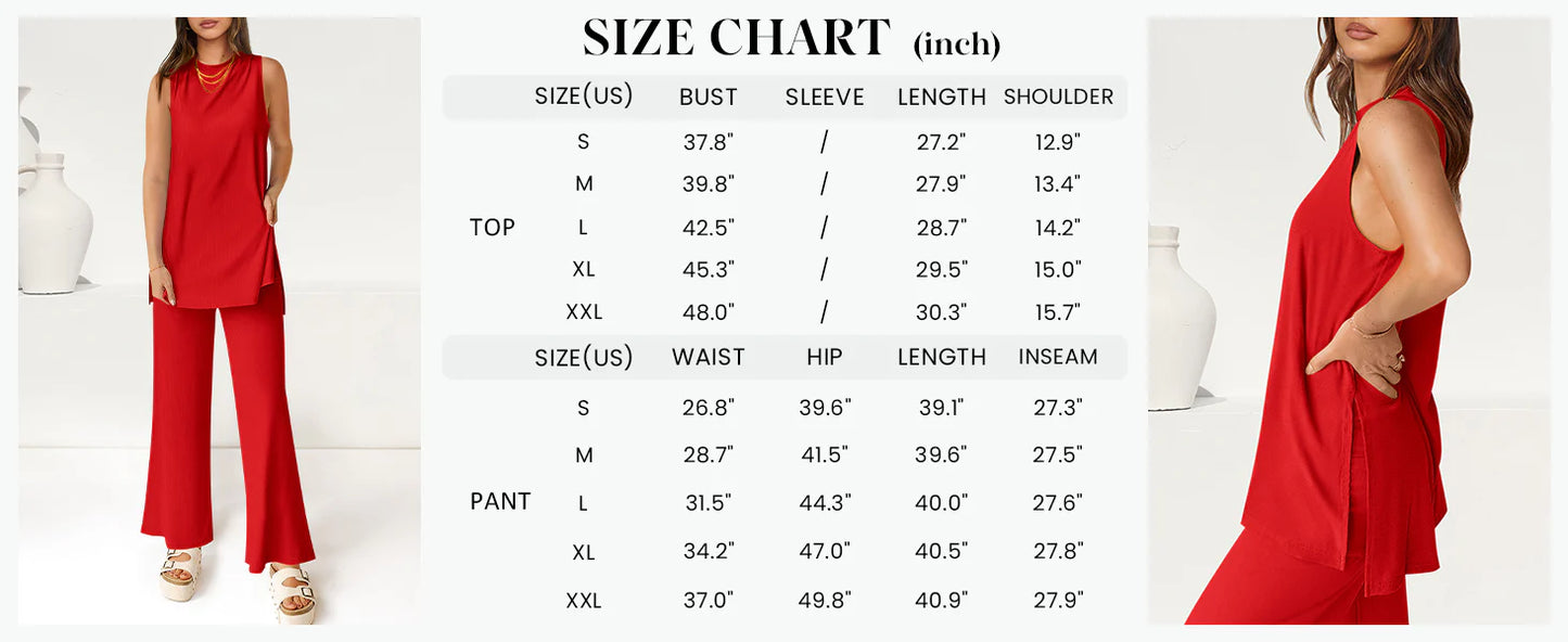 2 Piece Set Loose Tank Top Wide Leg Pants Casual Matching Outfits Tracksuit