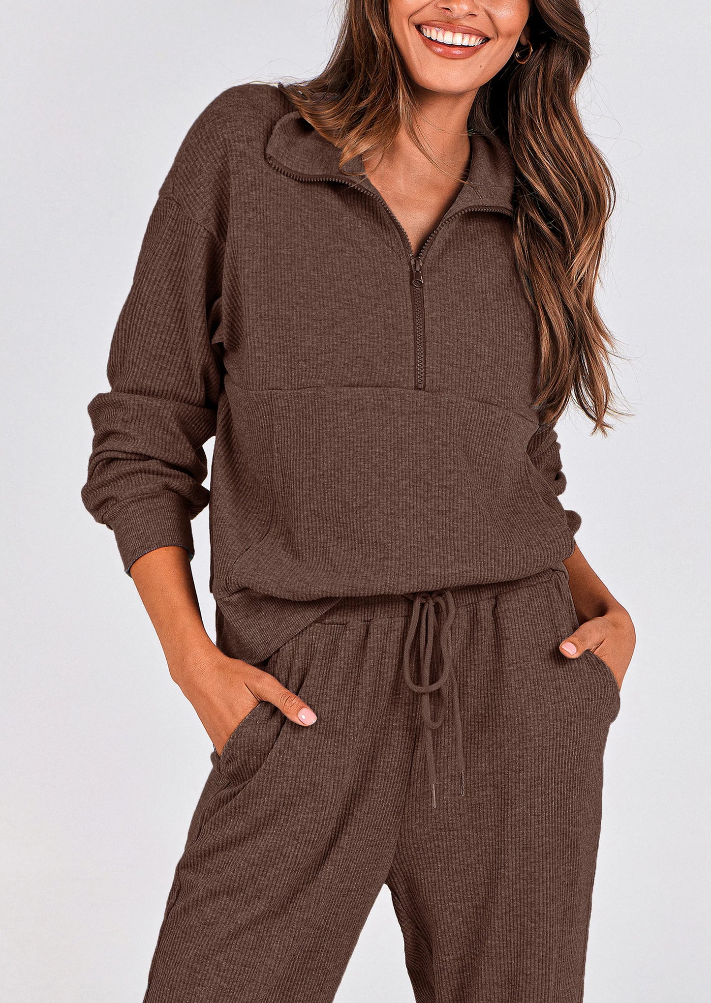 Women's Fall 2 Piece Lounge Sets Zip Up Sweatshirt Jogger Pants Sweat Track Suits Travel Outfit Winter Clothing