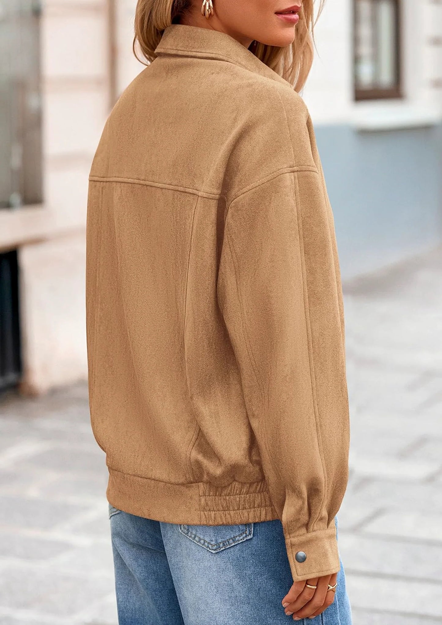 Women's Faux Suede Motorcycle Jacket Trendy Fall Fashion Oversized Zip Up Coats Winter Clothes Outerwear