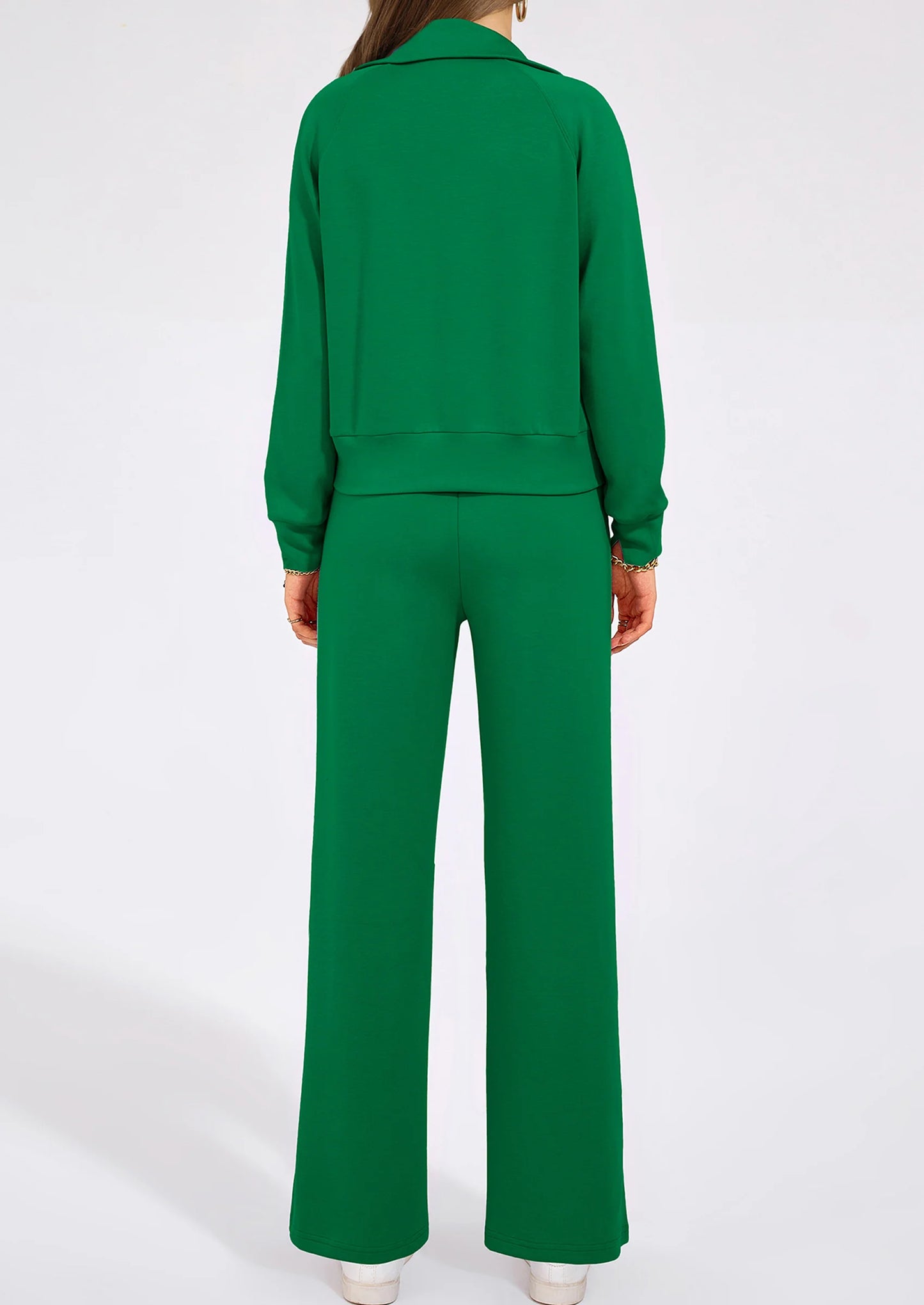 Women's 2 Piece Outfits Casual Lapel Half Zip Sweatshirts And Wide Leg Pants Tracksuit Sets