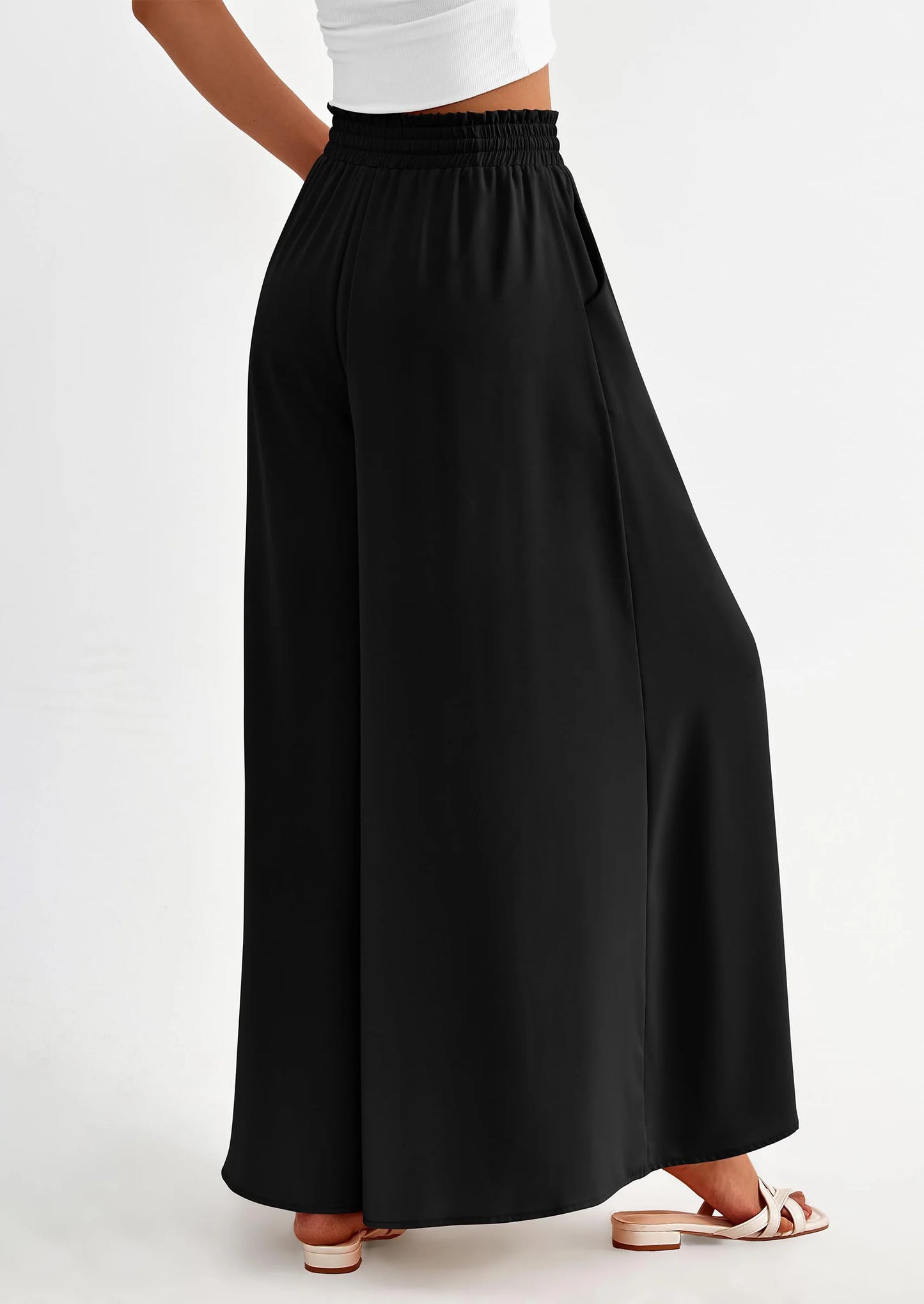 Women's Summer Wide Leg Palazzo Pants High Waisted Flowy Pockets Trendy Casual Lounge Boho Beach Trousers
