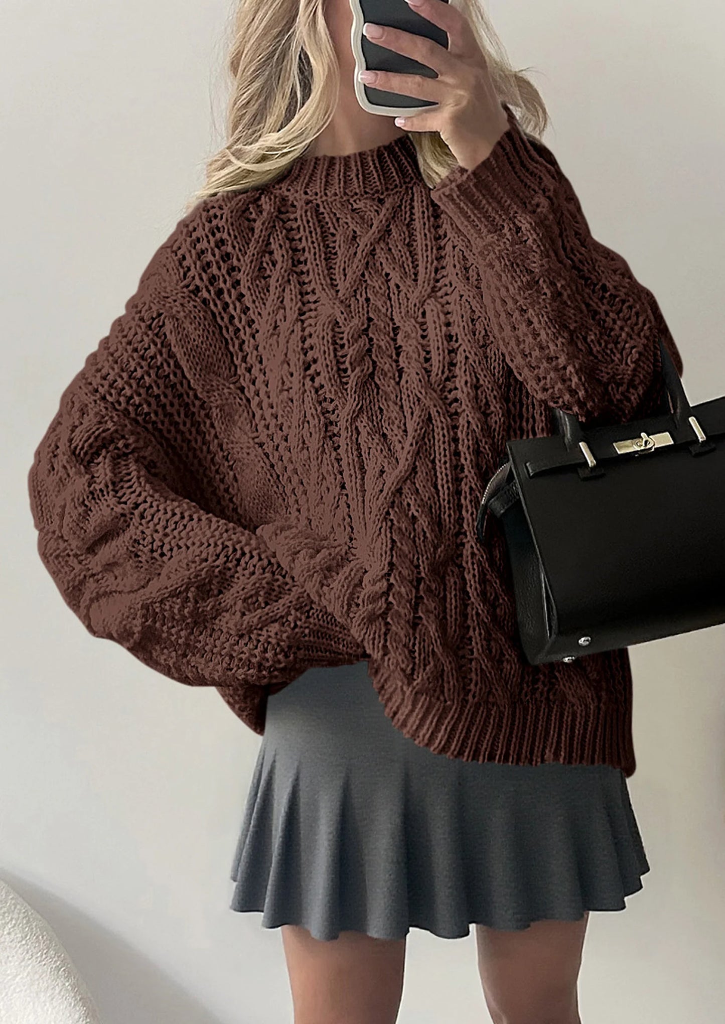 Women's Oversized Fall Sweaters Casual Long Sleeve Crewneck Chunky Cable Knit Pullover Tops Winter Clothes