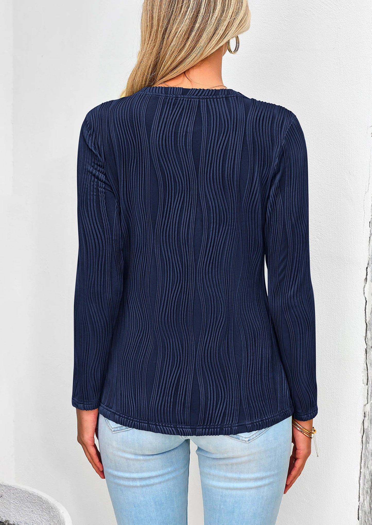 Long Sleeve Tops for Women Spring Fall Trendy Business Dressy Casual Shirts Crewneck Textured Blouse