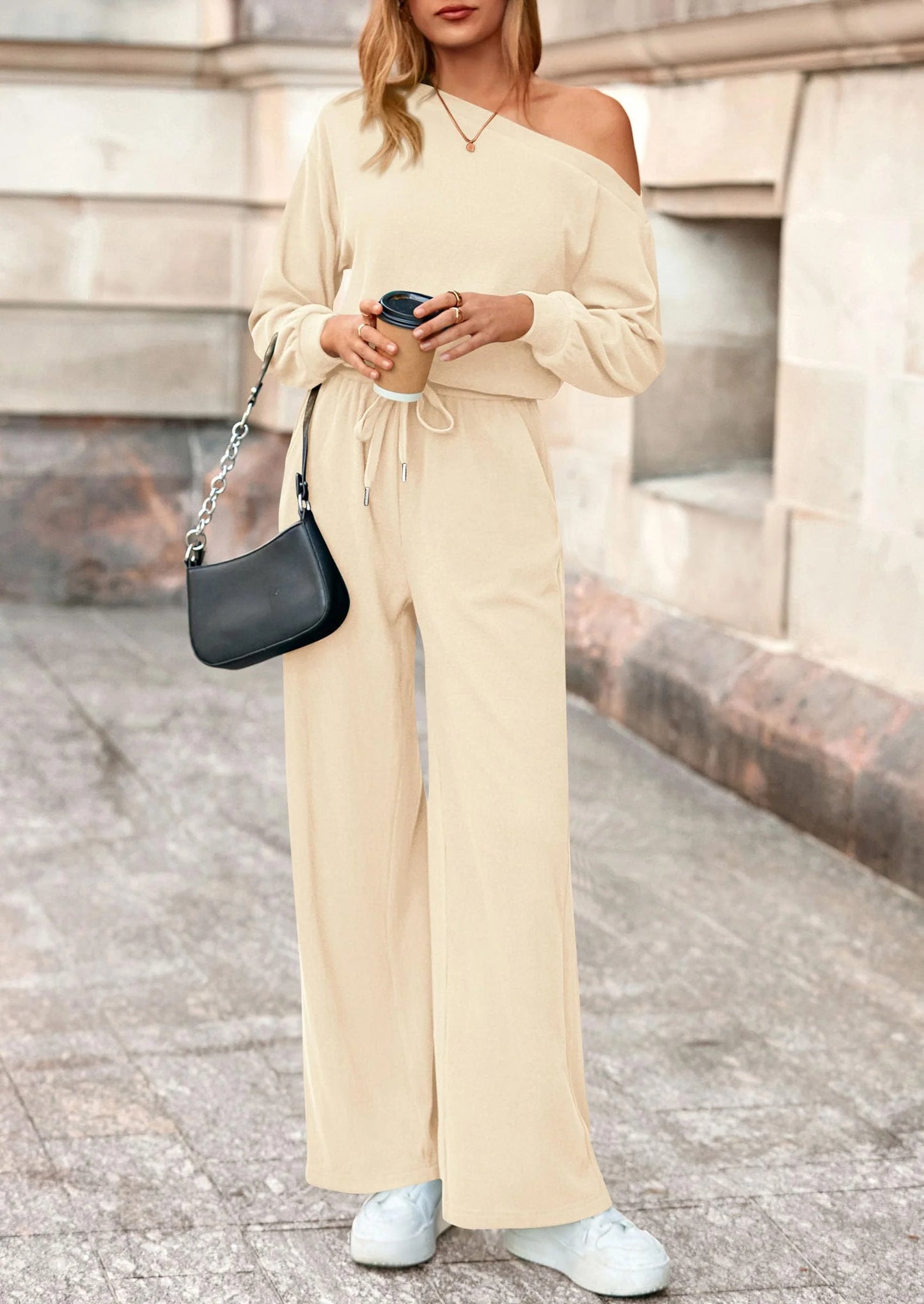 Long Sleeve Jumpsuit For Women Dressy Off Shoulder One Piece Loose Wide Leg Jumpsuits Casual Flowy Romper