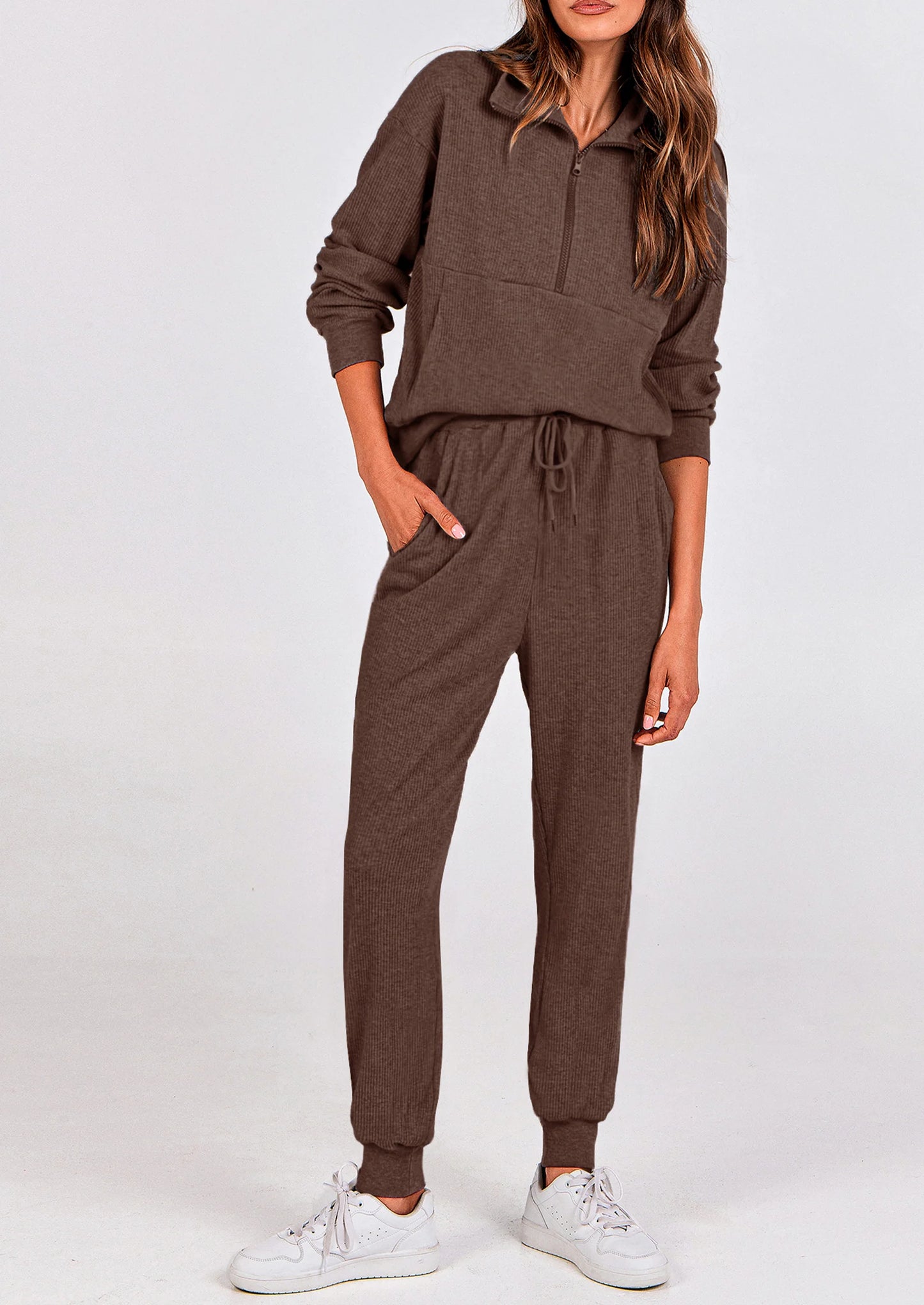 Women's Fall 2 Piece Lounge Sets Zip Up Sweatshirt Jogger Pants Sweat Track Suits Travel Outfit Winter Clothing