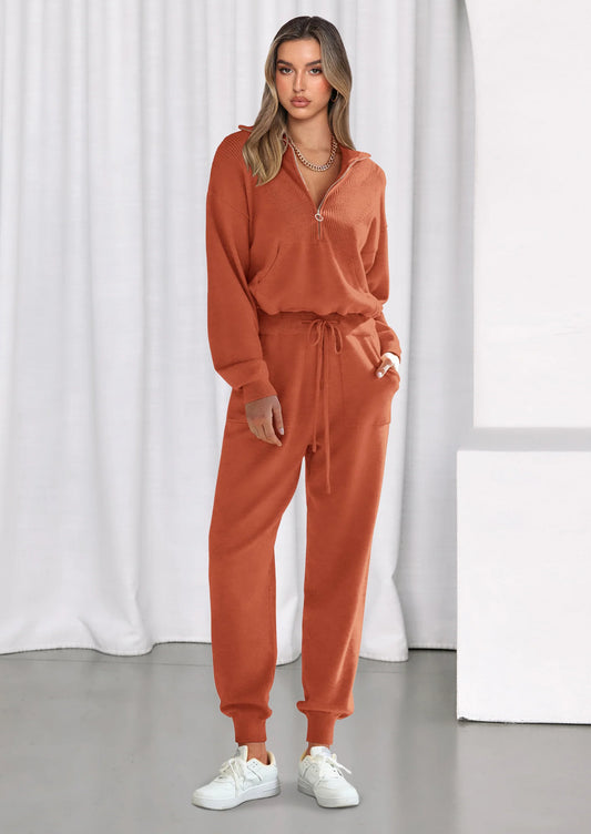 Women's 2 Piece Sweater Set Pullover Zip Up Sweatshirt Jogger Sweatpants Tracksuit Casual Outfit