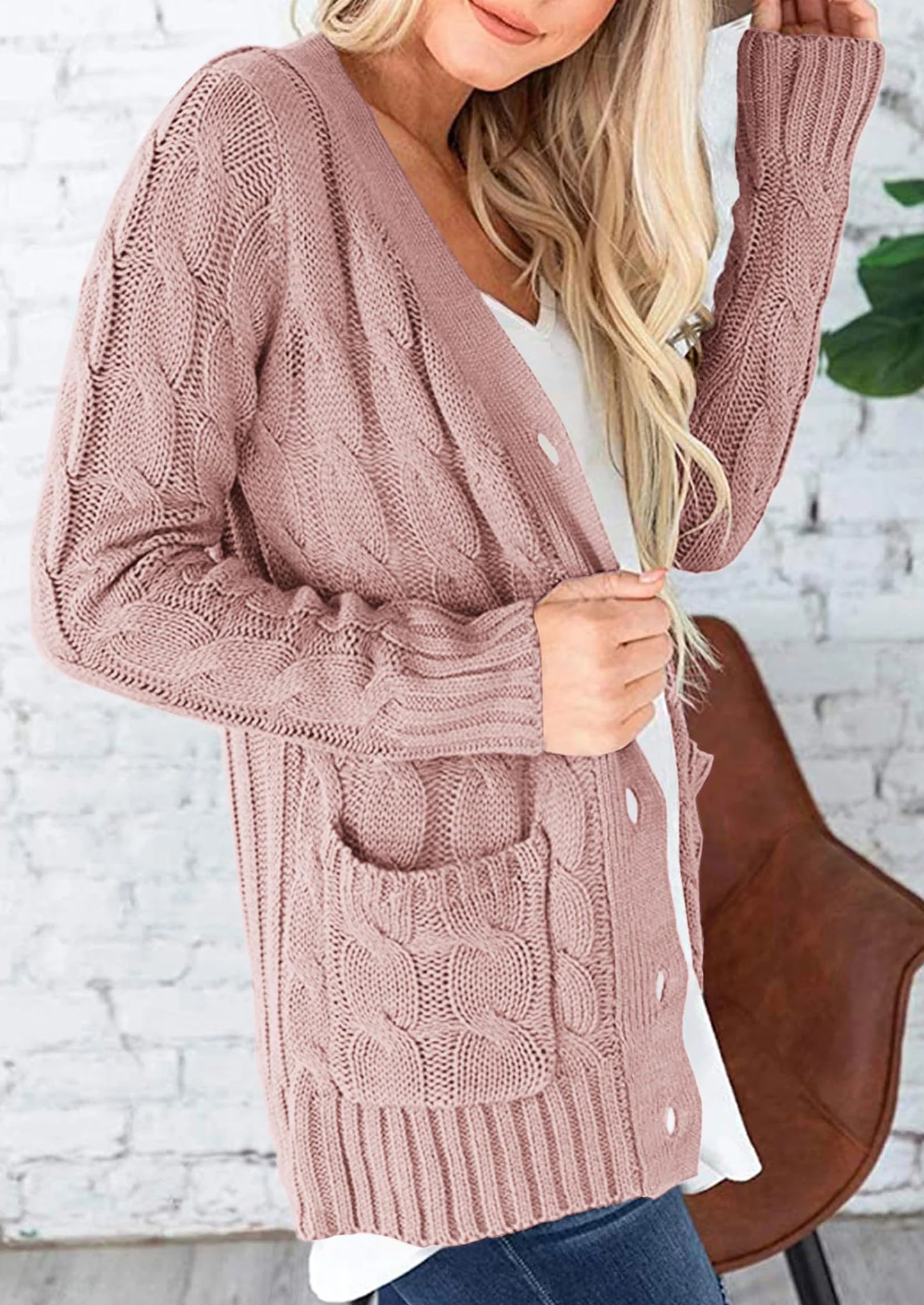 Women's Open Front Cardigan Sweaters Fall Fashion Button Down Cable Knit Chunky Winter Outerwear Coats
