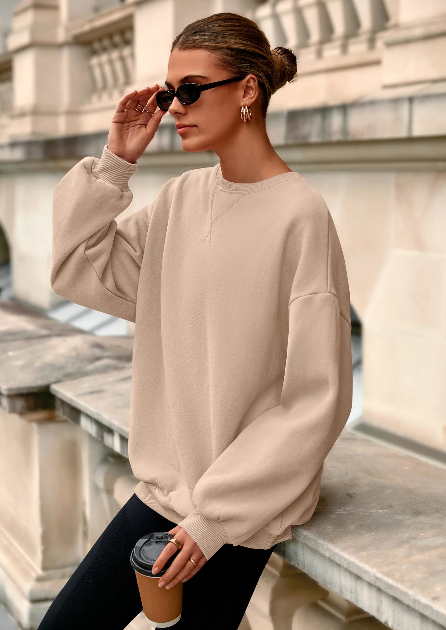 Oversized Sweatshirt for Women Fall Outfits Crewneck Long Sleeve Tops Fleece Pullover Winter Clothing