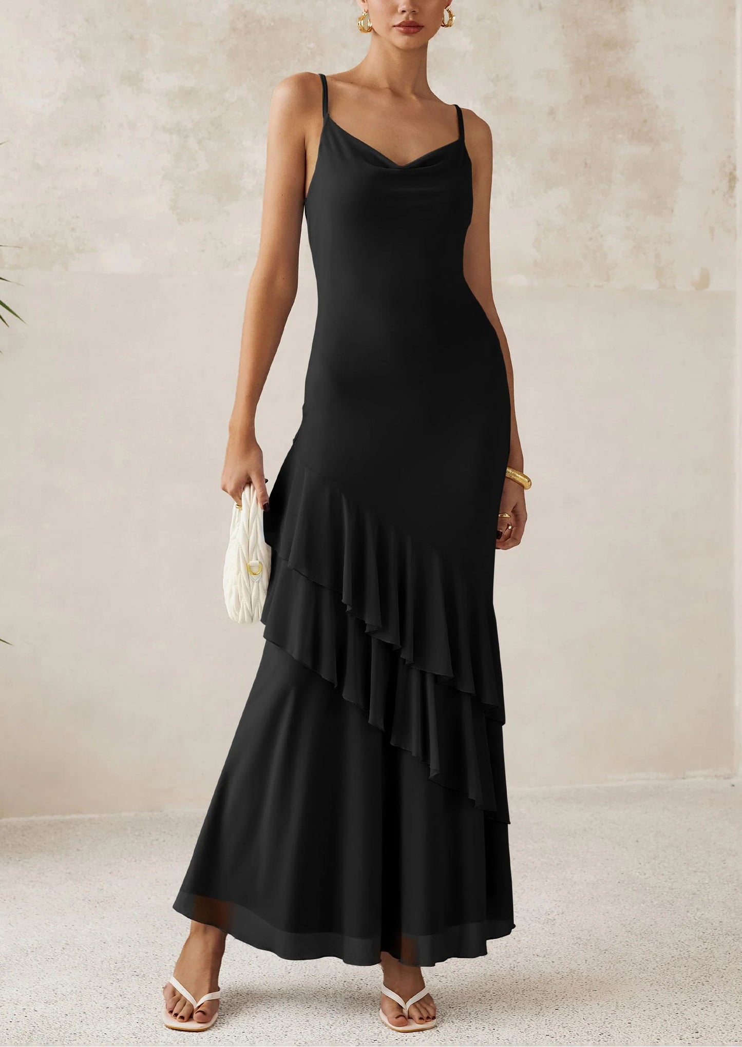 Maxi Dresses for Women Floral Beach Sundress Spaghetti Strap Tiered Wedding Guest Long Dress
