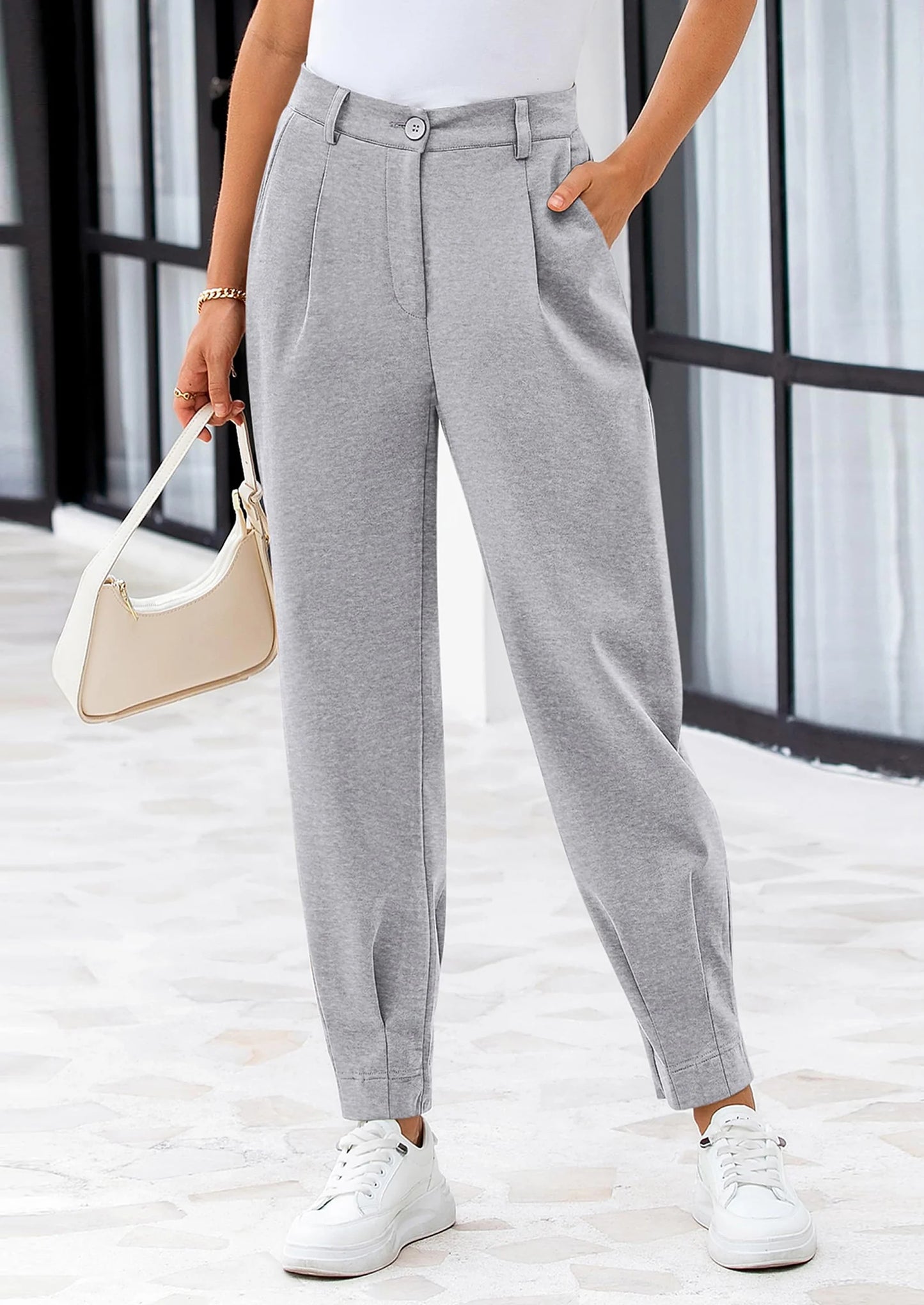 Womens Dress Pants Business Casual Trendy High Waisted Ankle Length Dressy Trousers Slacks Work Clothes