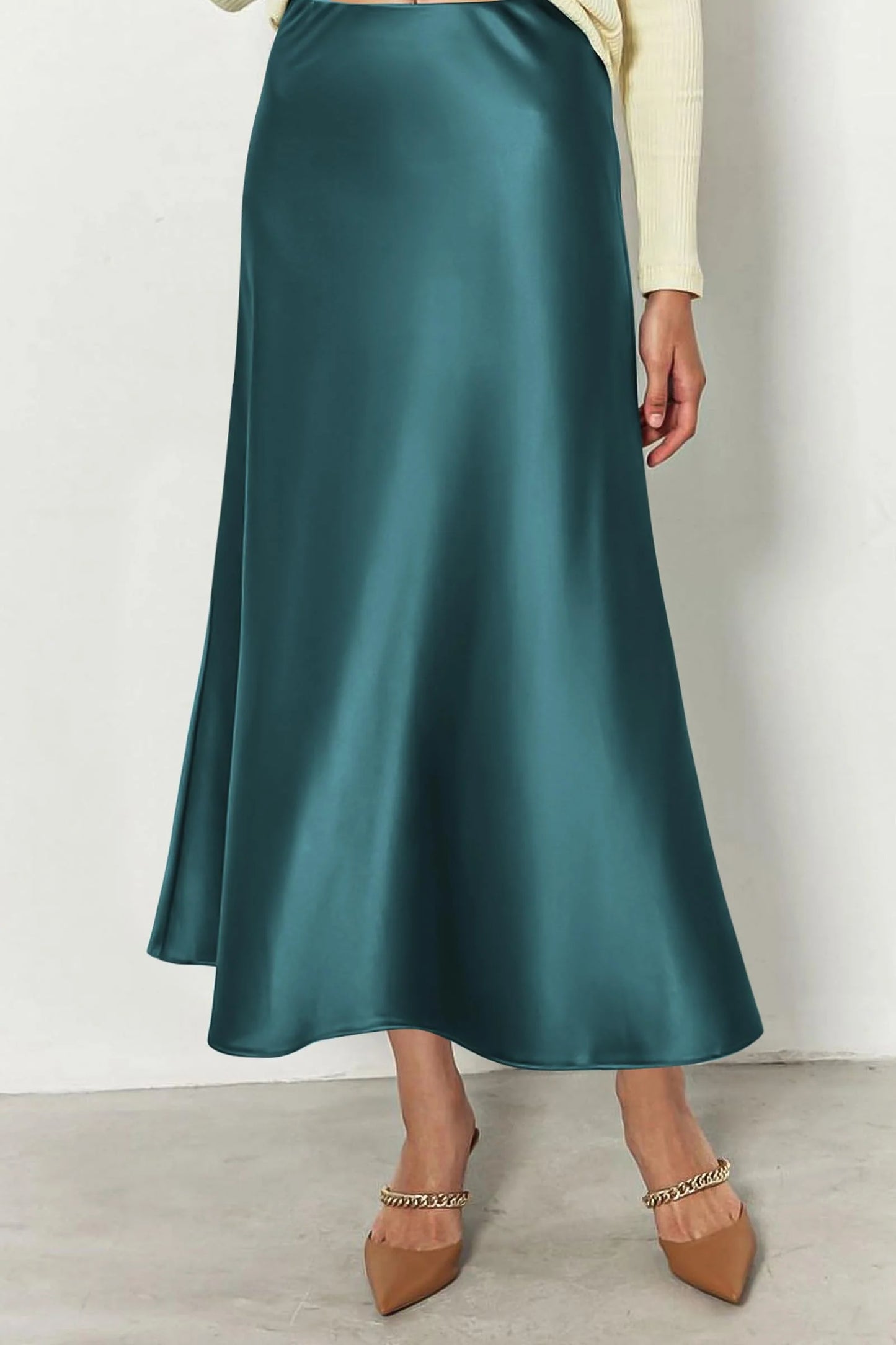 Women's Satin Skirts Dressy Casual Fall High Waisted Cocktail Wedding Flowy Elegant A Line Midi Skirt