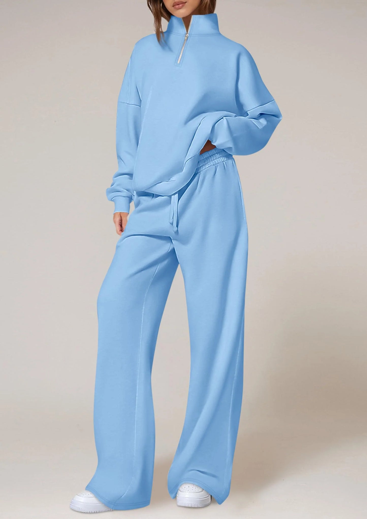 Womens Casual Two Piece Sets Fall Outfits Quarter Zip Sweatshirts Straight Leg Pants Sweatsuits Tracksuit