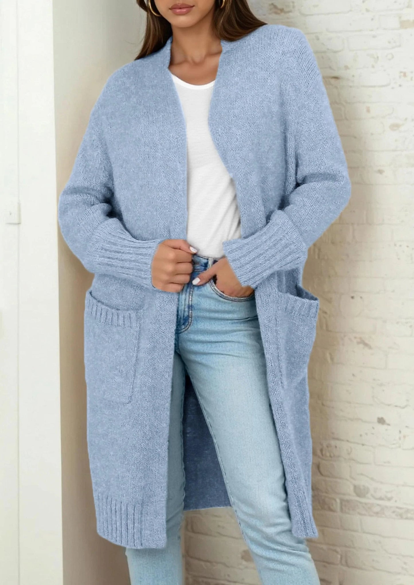 Fall Long Sleeve Cardigan Sweaters for Women Trendy Winter Open Front Loose Knitted Cardigans with Pockets