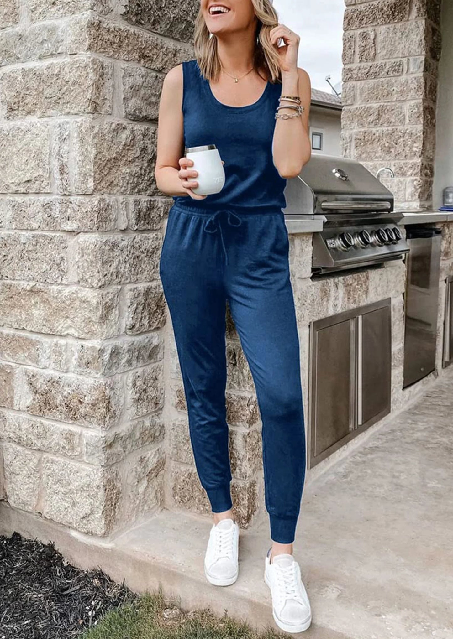 Two Piece Outfit Sets Casual Sleeveless Crewneck Tops and Sweatpants