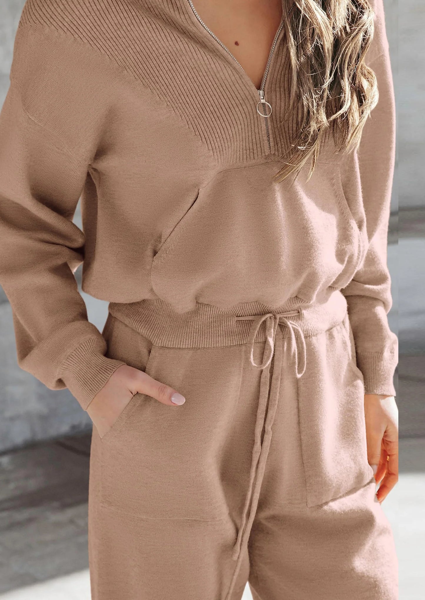 Women's 2 Piece Sweater Set Pullover Zip Up Sweatshirt Jogger Sweatpants Tracksuit Casual Outfit