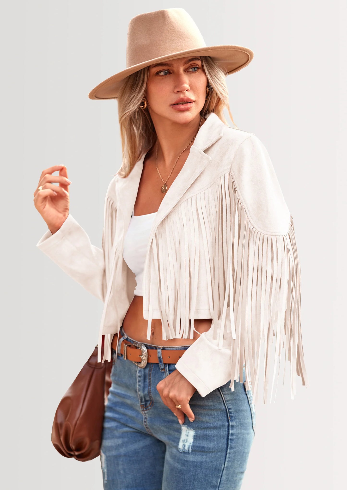 Women's Fringe Faux Suede Leather Jackets Fashion Tassel Motorcycle Cropped Coats