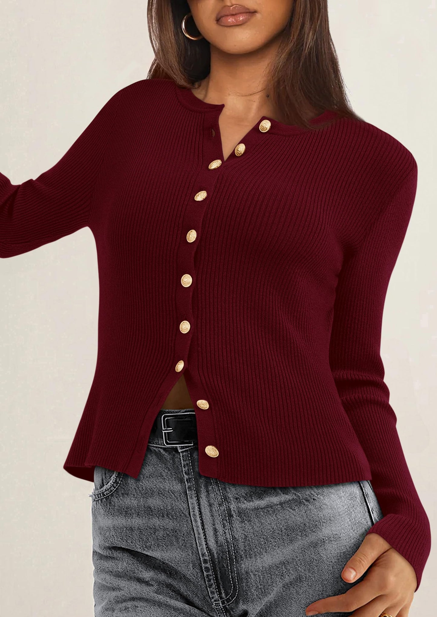 Womens Fall Cardigan Sweaters Lightweight Long Sleeve Button up Ribbed Knit Tops Winter Fashion Clothes