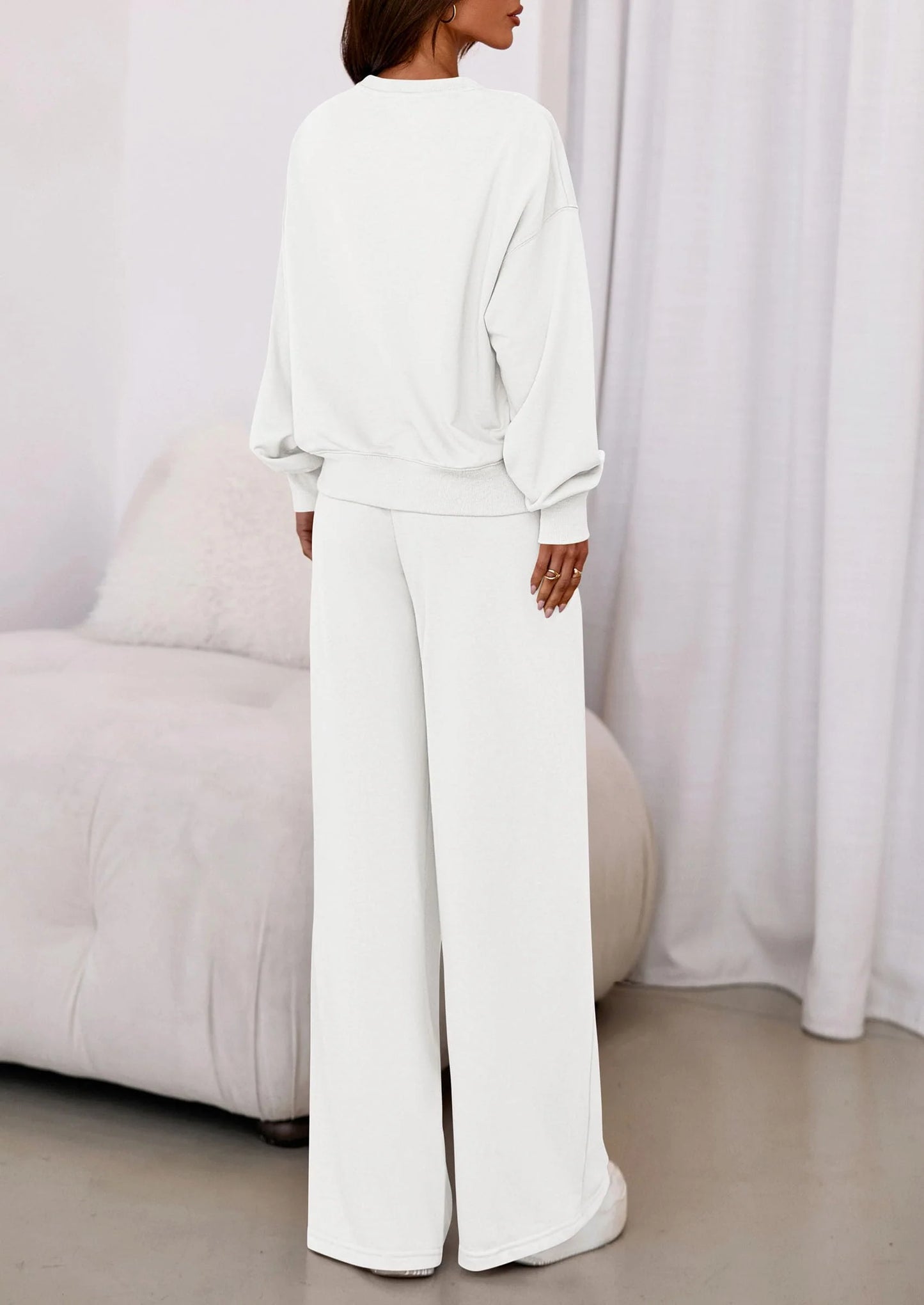 Womens 2 Piece Sets Long Sleeve Sweatshirt Wide Leg Pants Loose Matching Lounge Set Trendy Fall Outfits