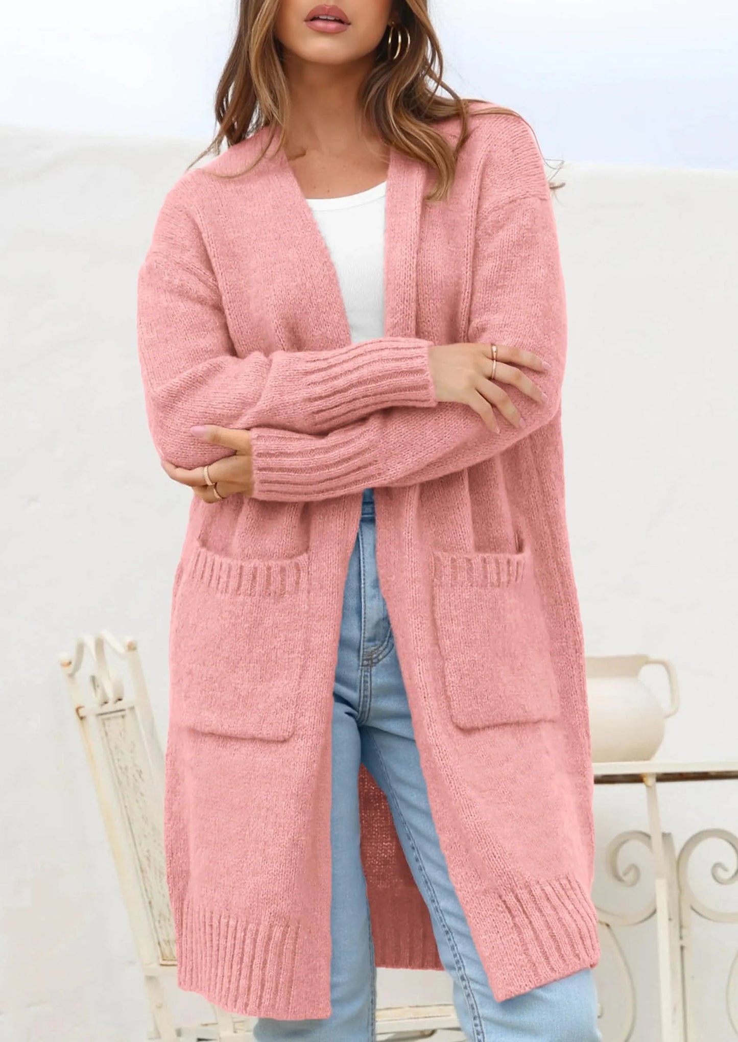 Fall Long Sleeve Cardigan Sweaters for Women Trendy Winter Open Front Loose Knitted Cardigans with Pockets