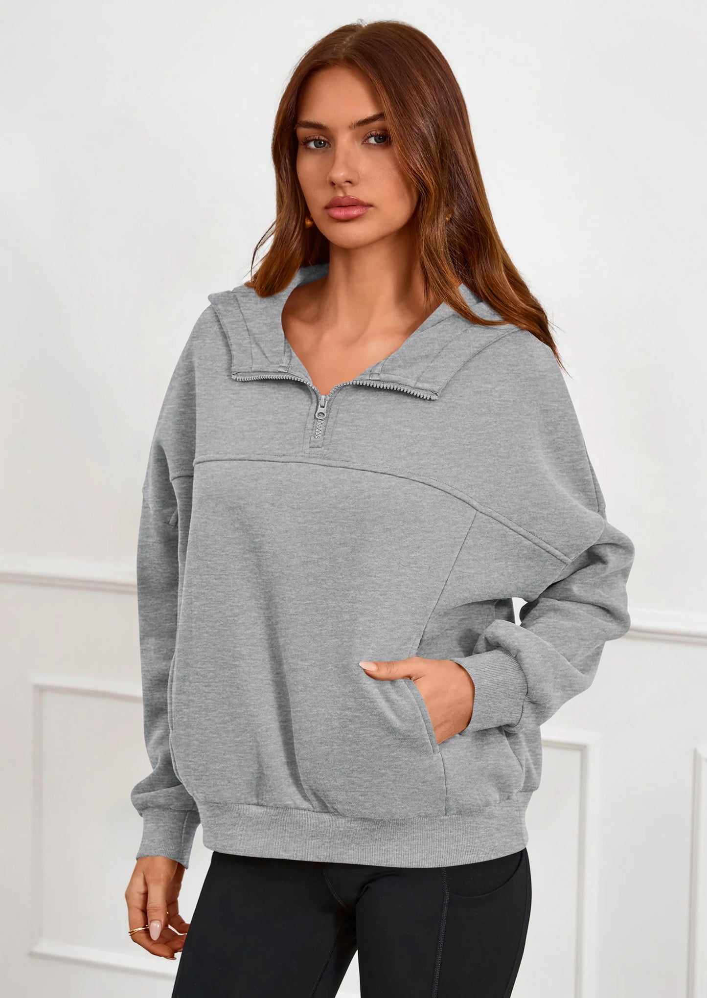 Womens Hoodies Cropped Fleece Sweatshirts Fall Fashion Quarter Zip Pullover Long Sleeve Tops Winter Clothes