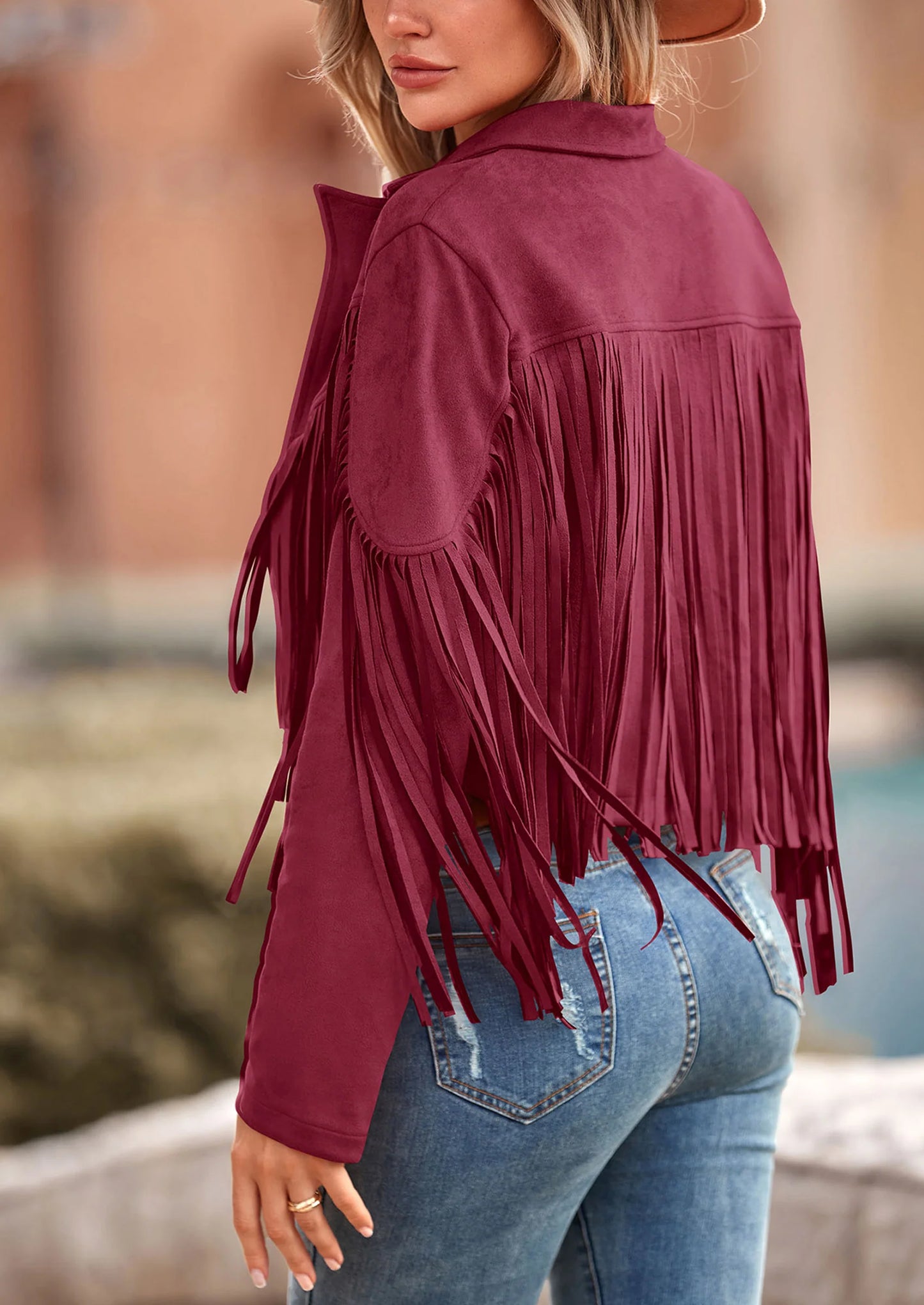 Women's Fringe Faux Suede Leather Jackets Fashion Tassel Motorcycle Cropped Coats
