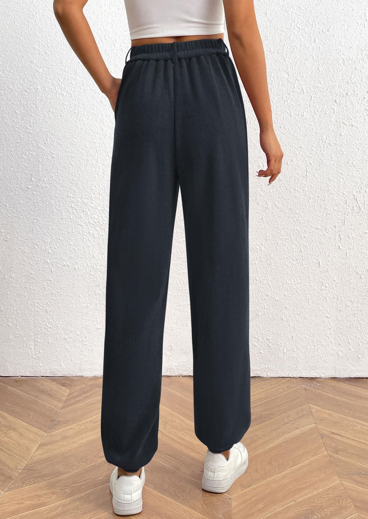 Women's Pants Dressy Casual Fall Elastic High Waisted Work Office Corduroy Trouser Slacks with Pockets
