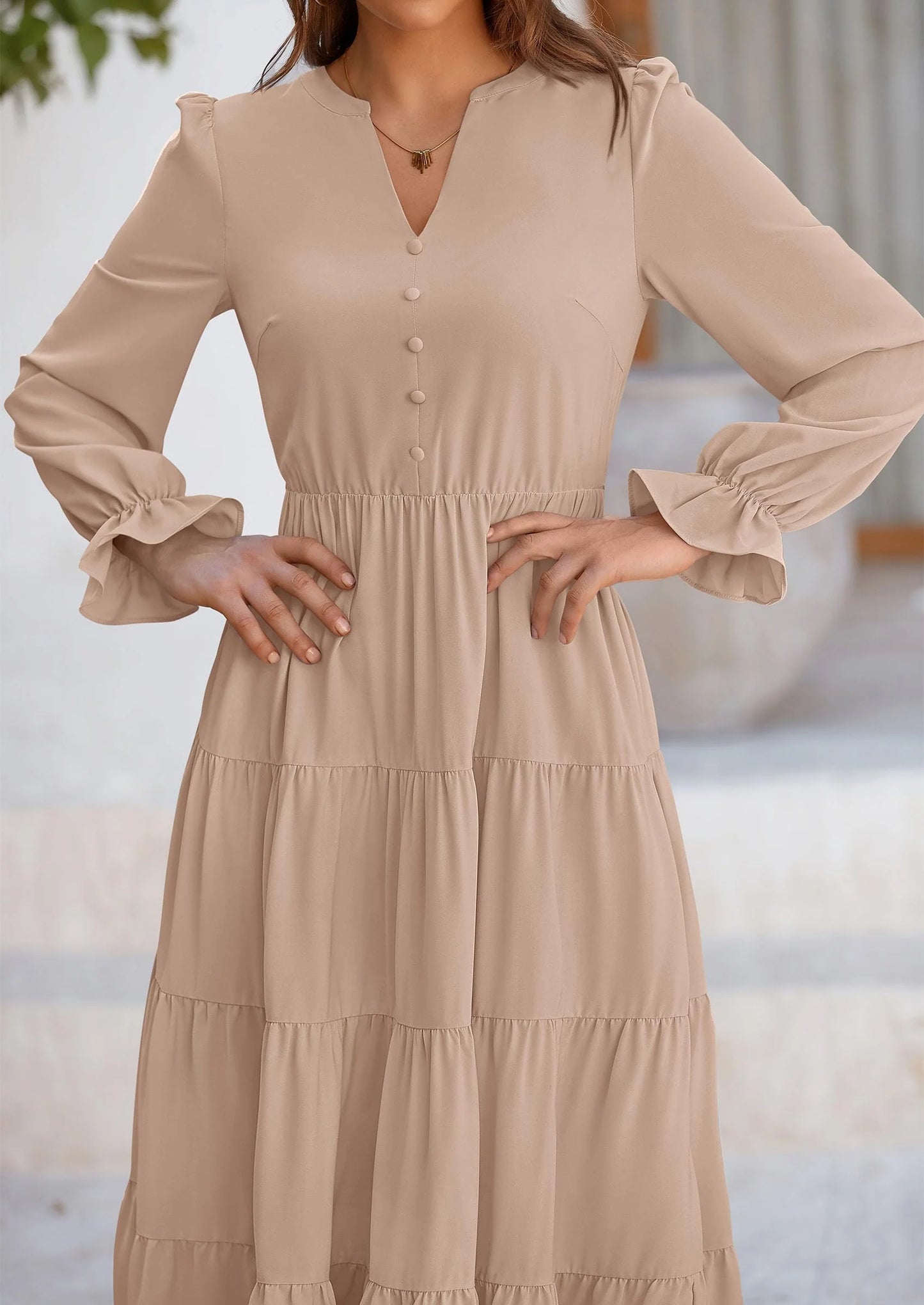 Women Fall Long Sleeve Smocked Maxi Dress Casual Square Neck Swiss Dot Tiered Ruffle Flowy Spring Pocket Dresses
