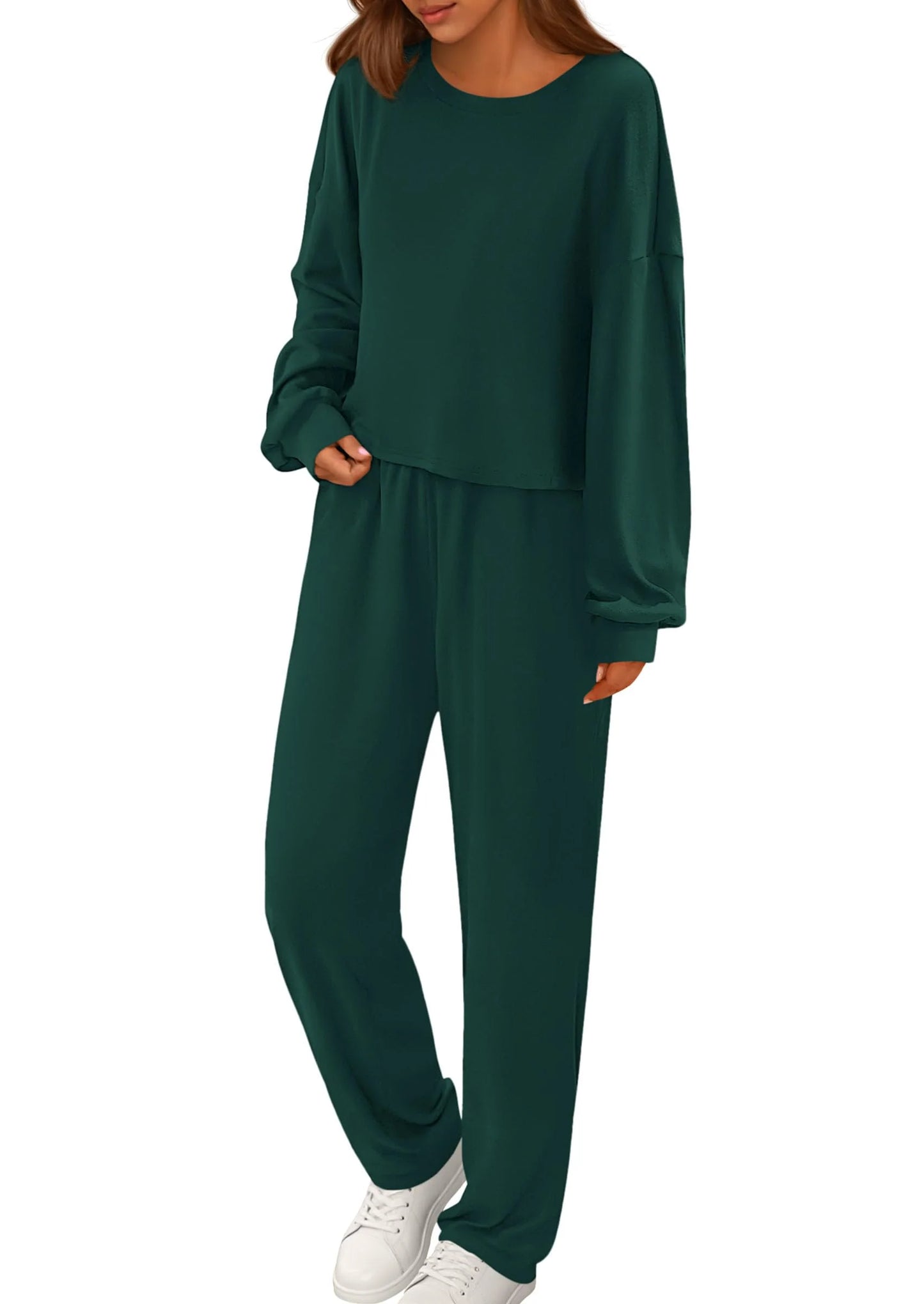 Women's Two Piece Outfits Lounge Sets Long Sleeve Pullover Tops Sweatpants Fall Fashion Matching Clothing