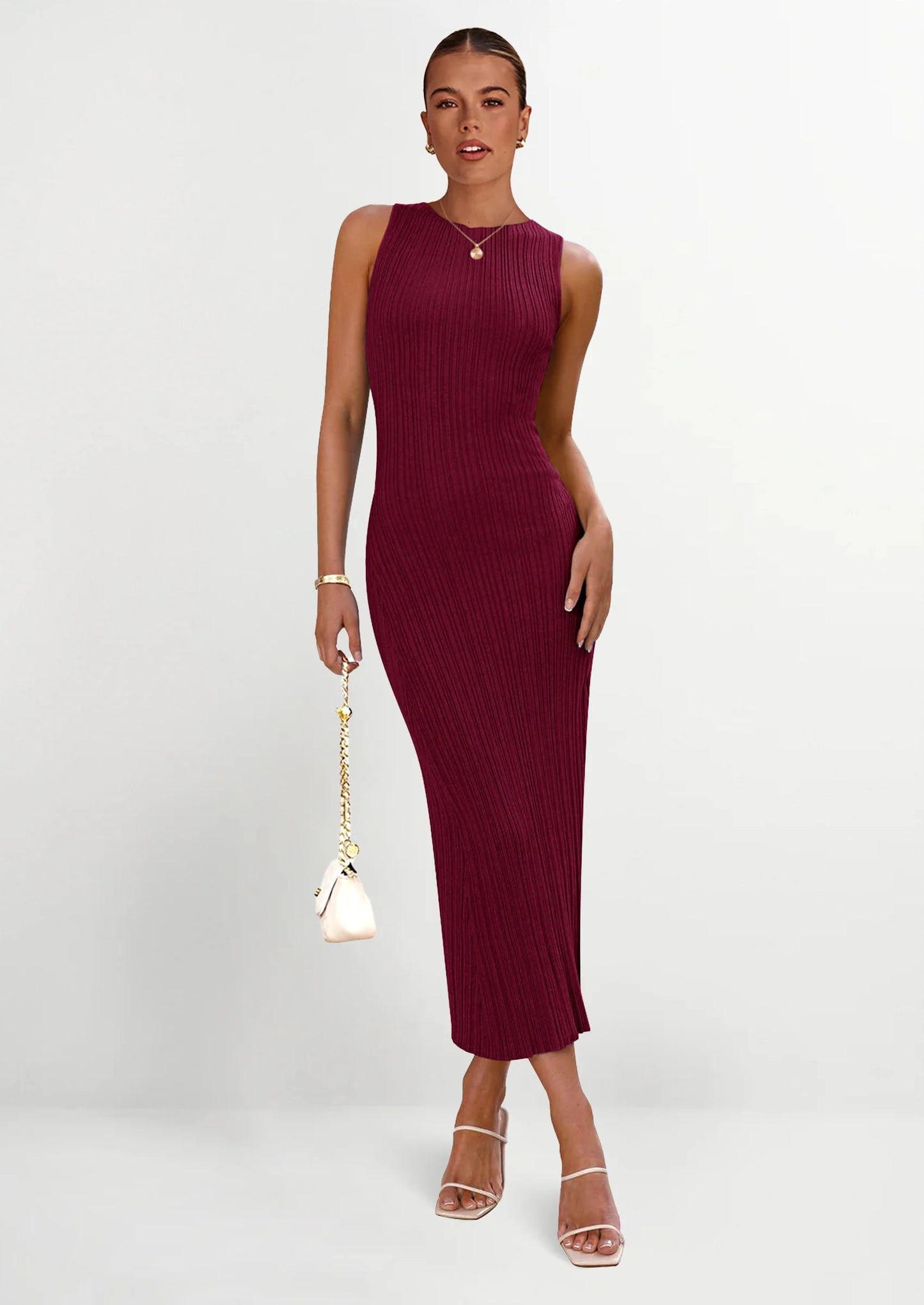 Women's Casual Maxi Dresses Ribbed Knit Sleeveless Bodycon Elegant Going Out Beach Vacation Clothes