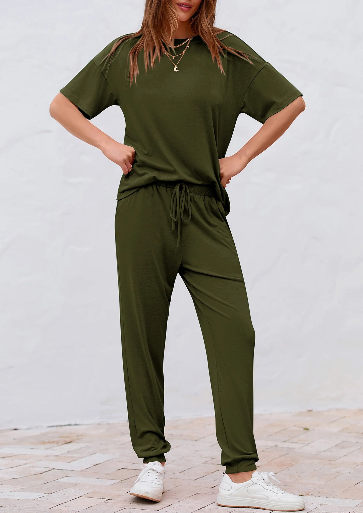 Women's Two Piece Lounge Sets Spring Summer Jogger Pants Vacation Outfits Travel Airplane Matching Clothes