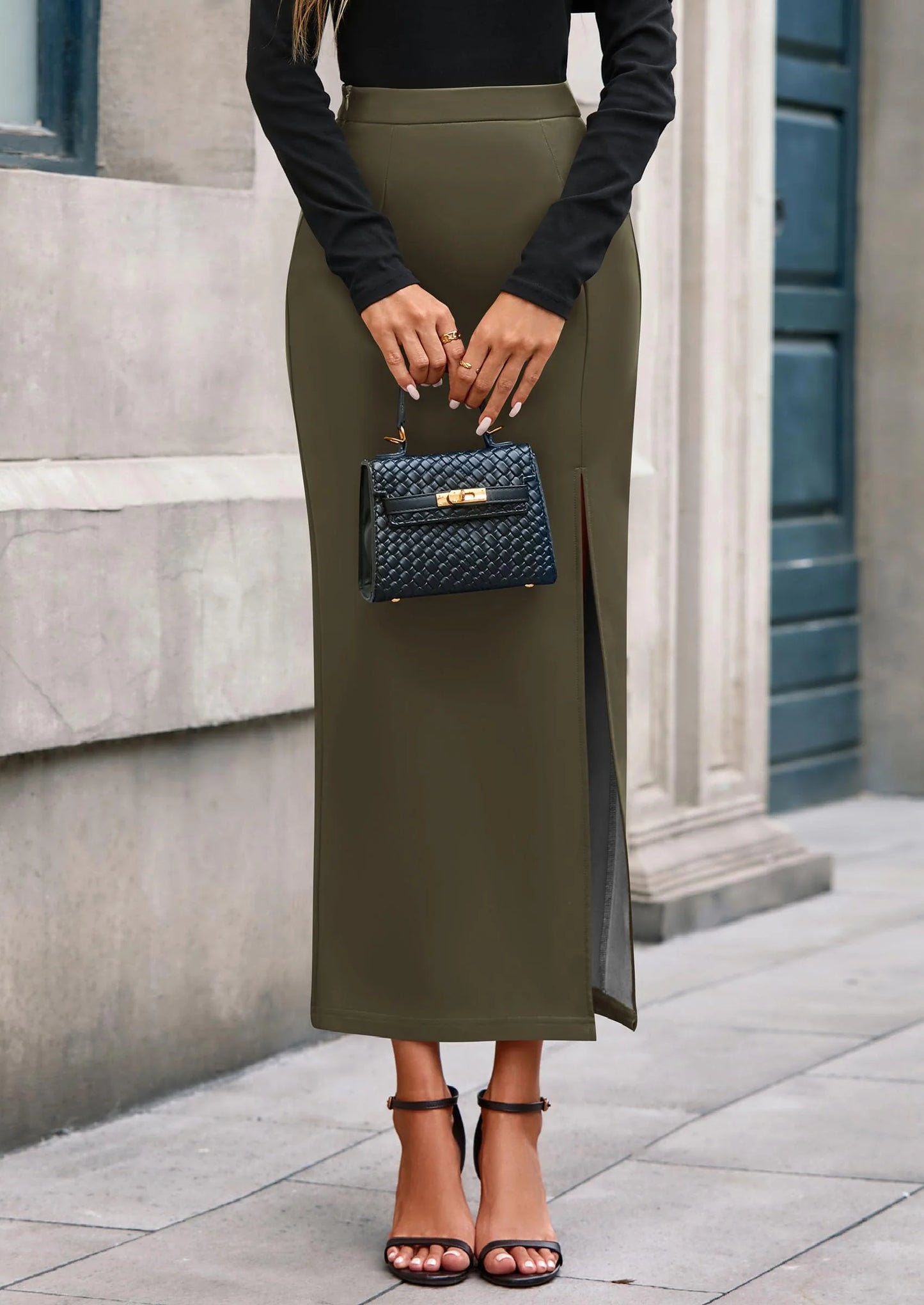 Womens Faux Leather Skirt Fall Bodycon High Waisted Slit Dressy Casual Winter Maxi Long Pencil Skirts