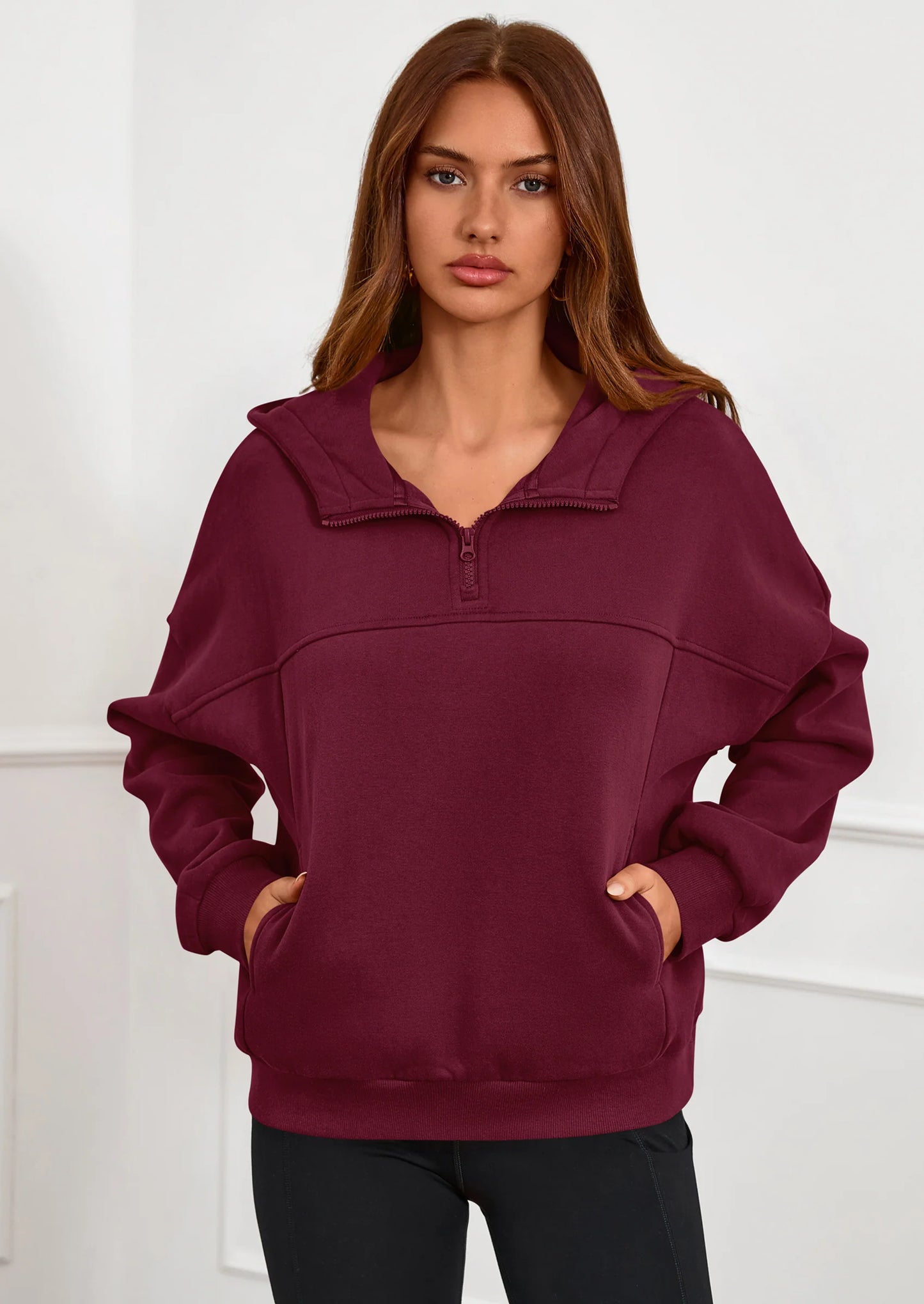 Womens Hoodies Cropped Fleece Sweatshirts Fall Fashion Quarter Zip Pullover Long Sleeve Tops Winter Clothes