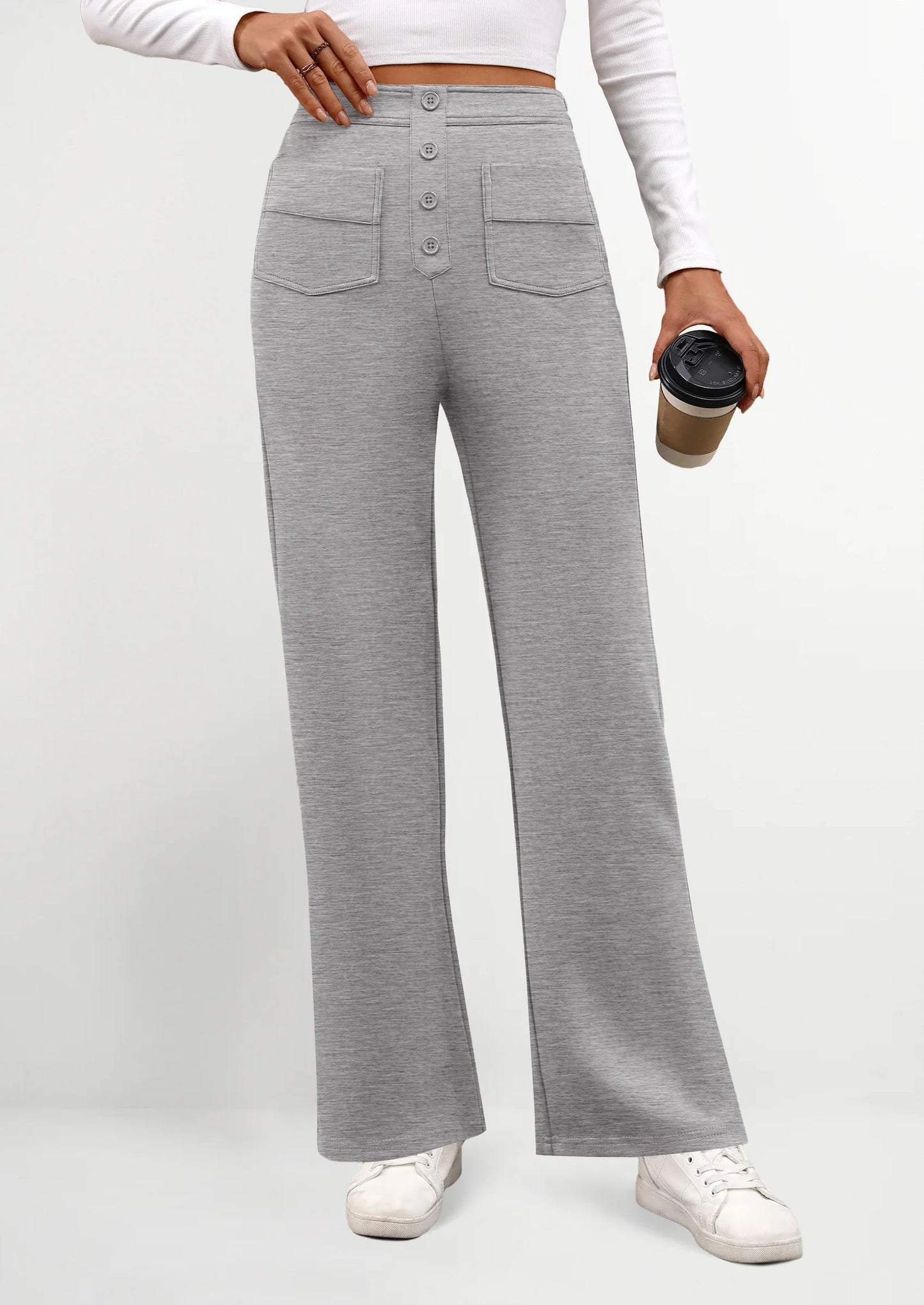 Women's Dressy Casual Dress Pants Straight Leg High Elastic Waisted Stretch Trouser Slacks