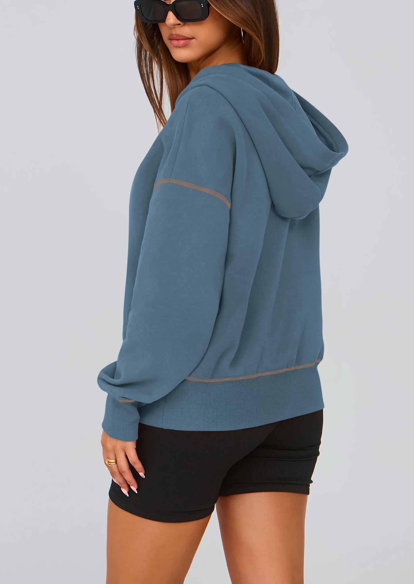 Women's Hooded Sweatshirts Long Sleeve Half Zip Cropped Hoodie Pullover Winter Fashion Clothes