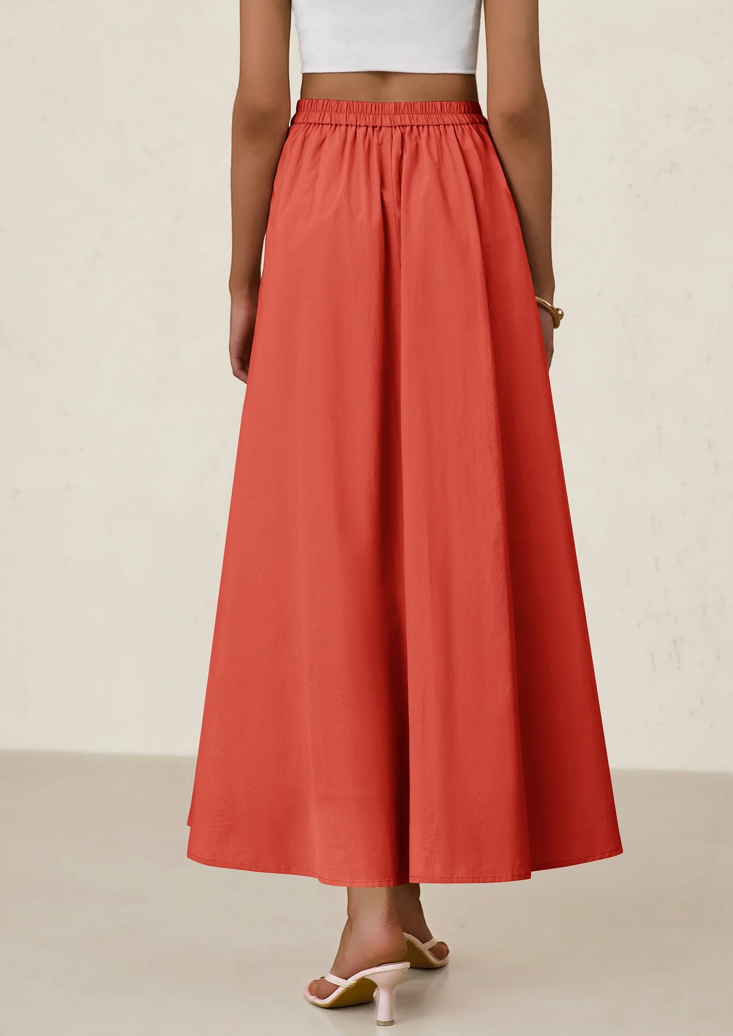 Women's Maxi Skirts Summer Trendy Ruffle High Waisted Casual Long Flowy Skirt with Pockets